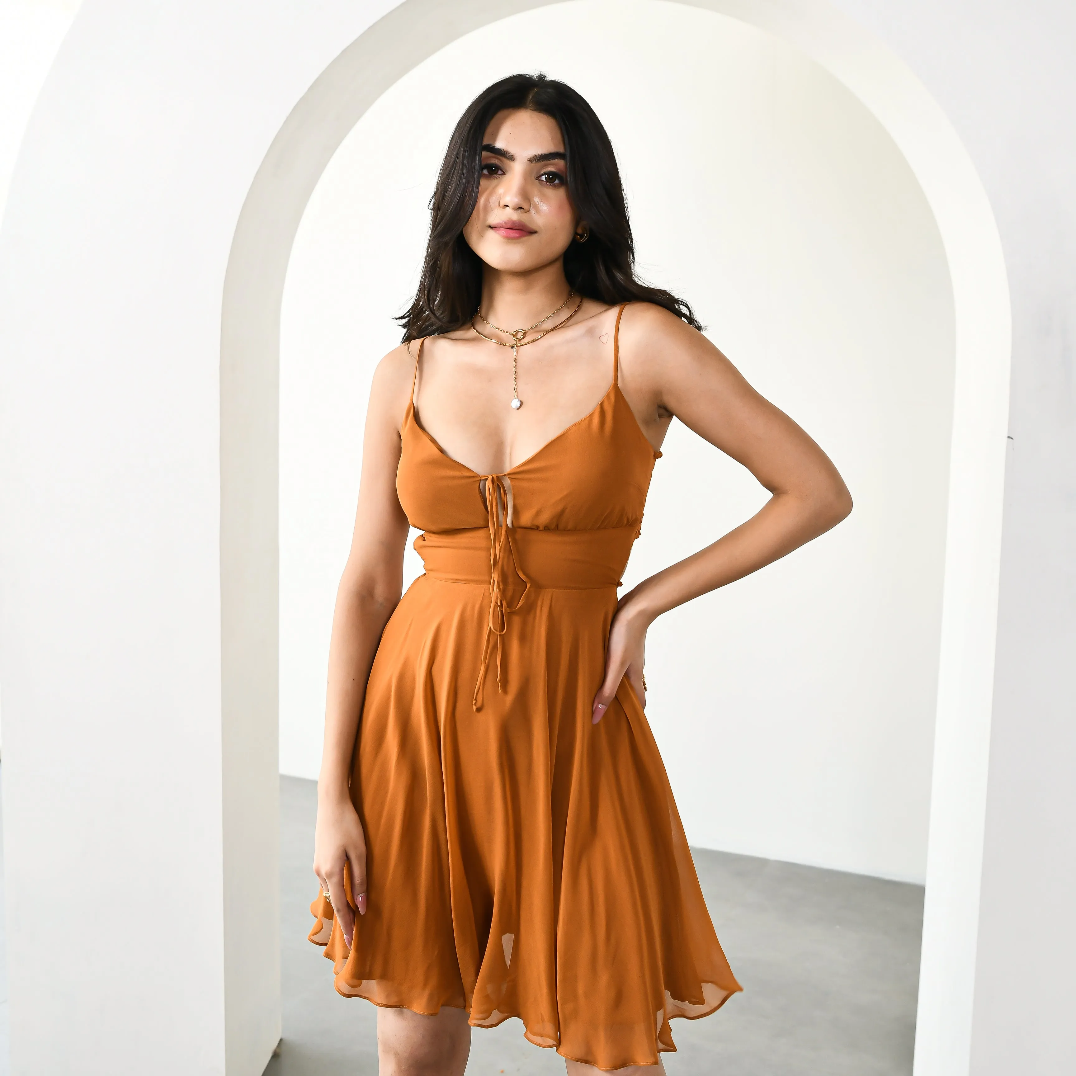 Mocha Brown Georgette Dress