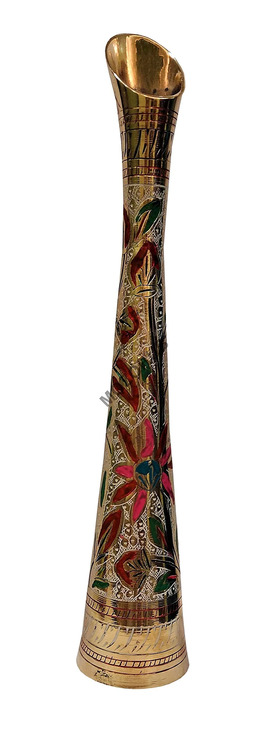 MOZO HUB Hand Crafted sleek and long Multi color pattern 2 Brass Flower Vase 40 cm