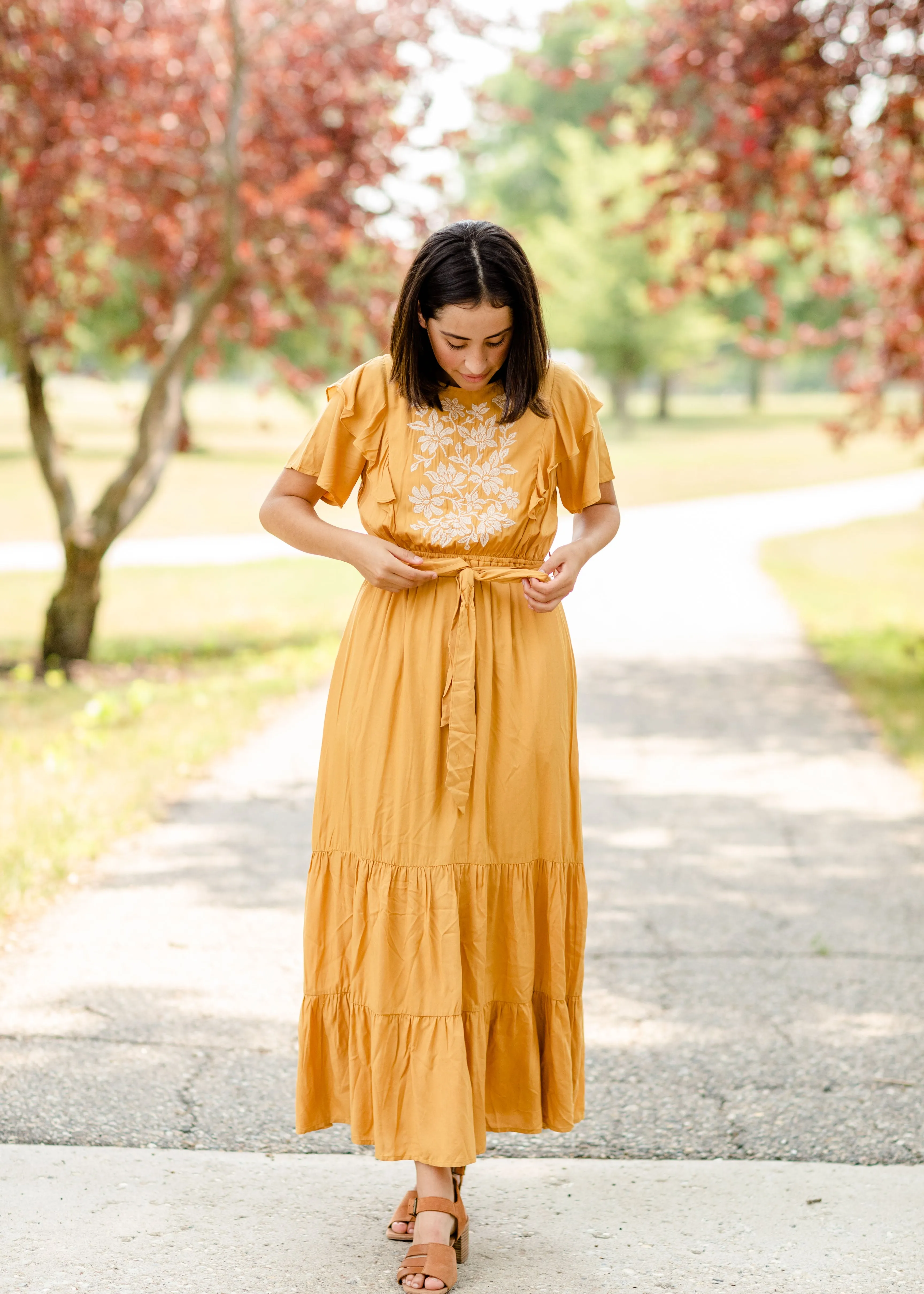Mustard Flutter Sleeve Floral Maxi Dress - FINAL SALE