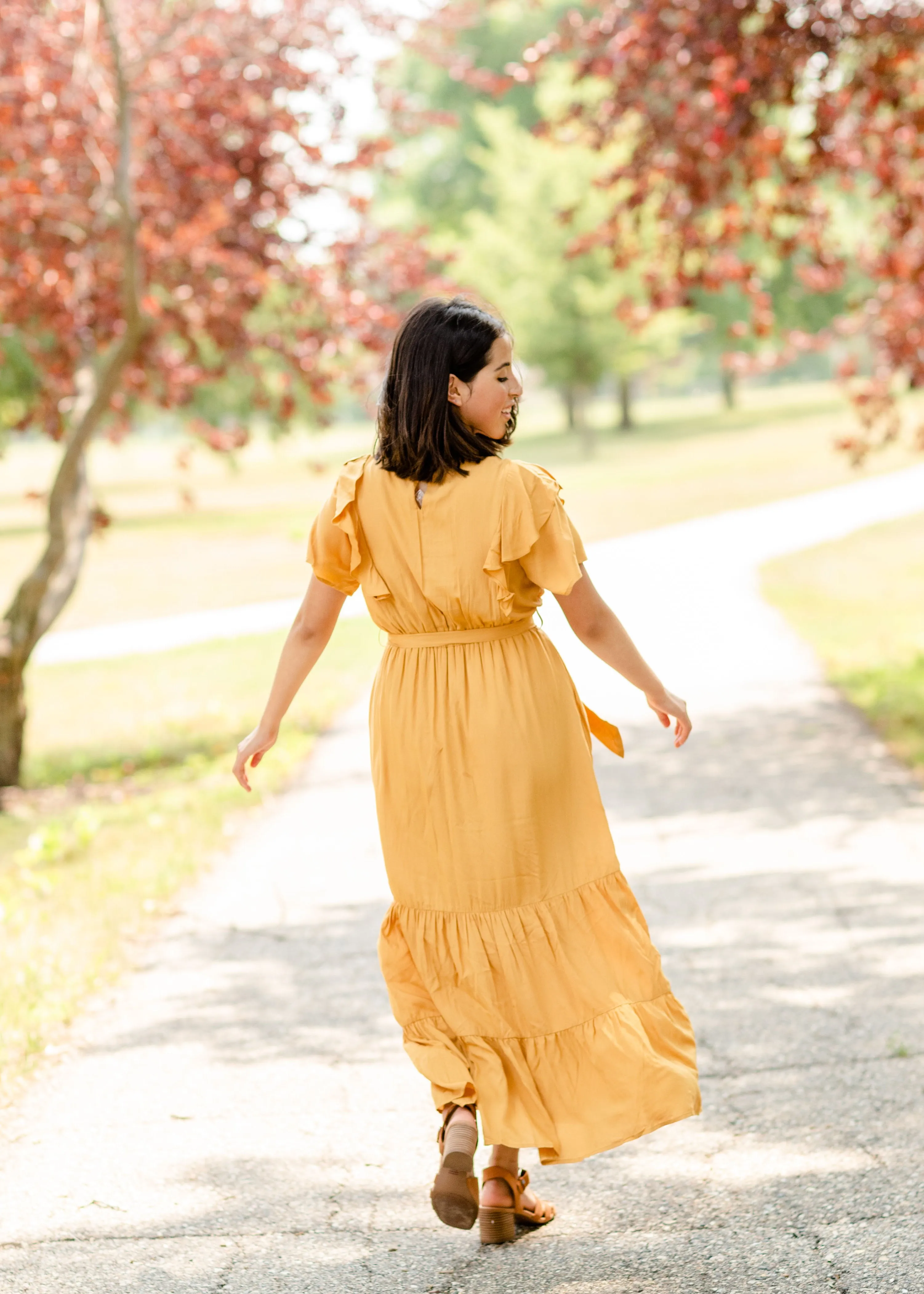Mustard Flutter Sleeve Floral Maxi Dress - FINAL SALE
