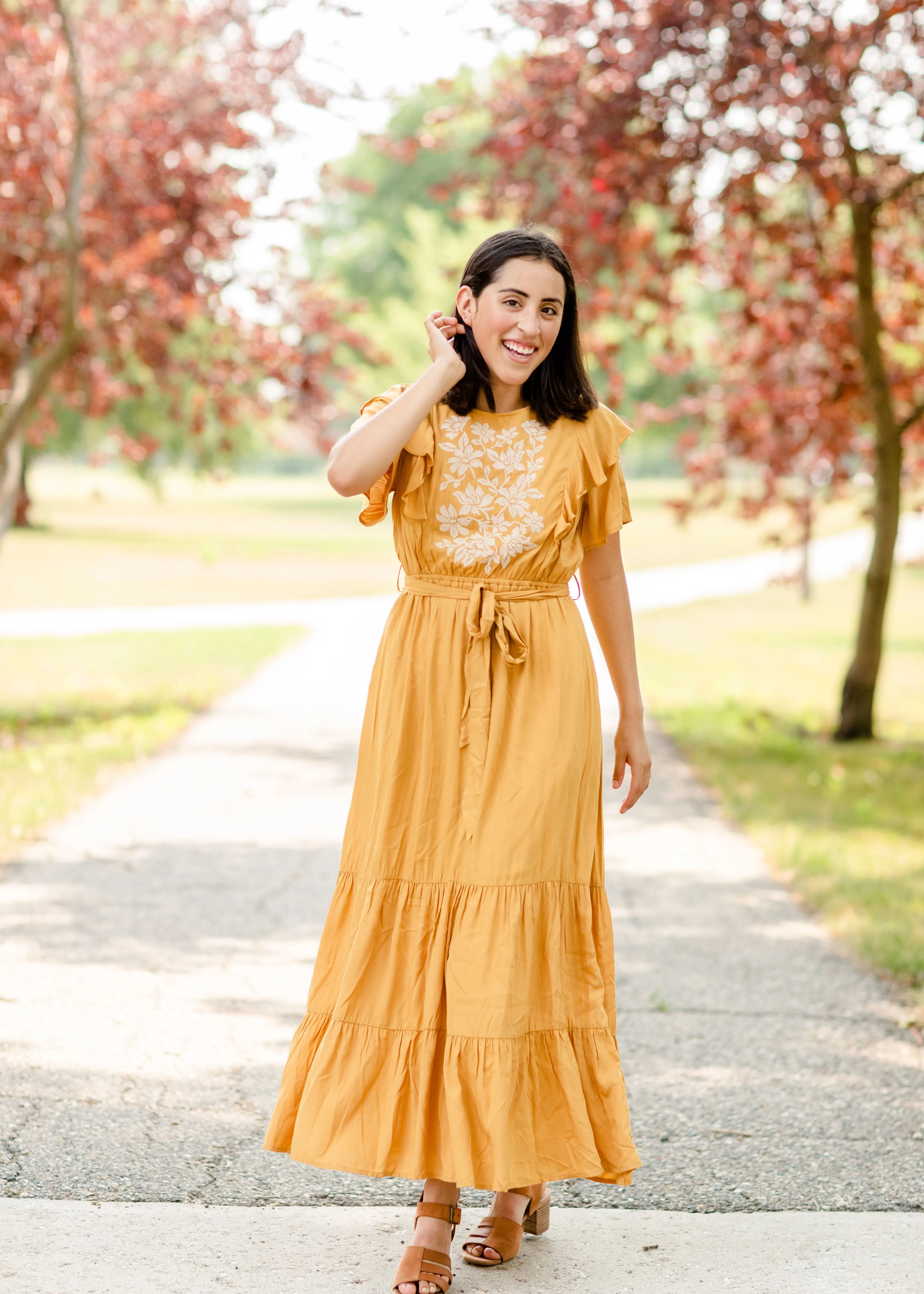 Mustard Flutter Sleeve Floral Maxi Dress - FINAL SALE