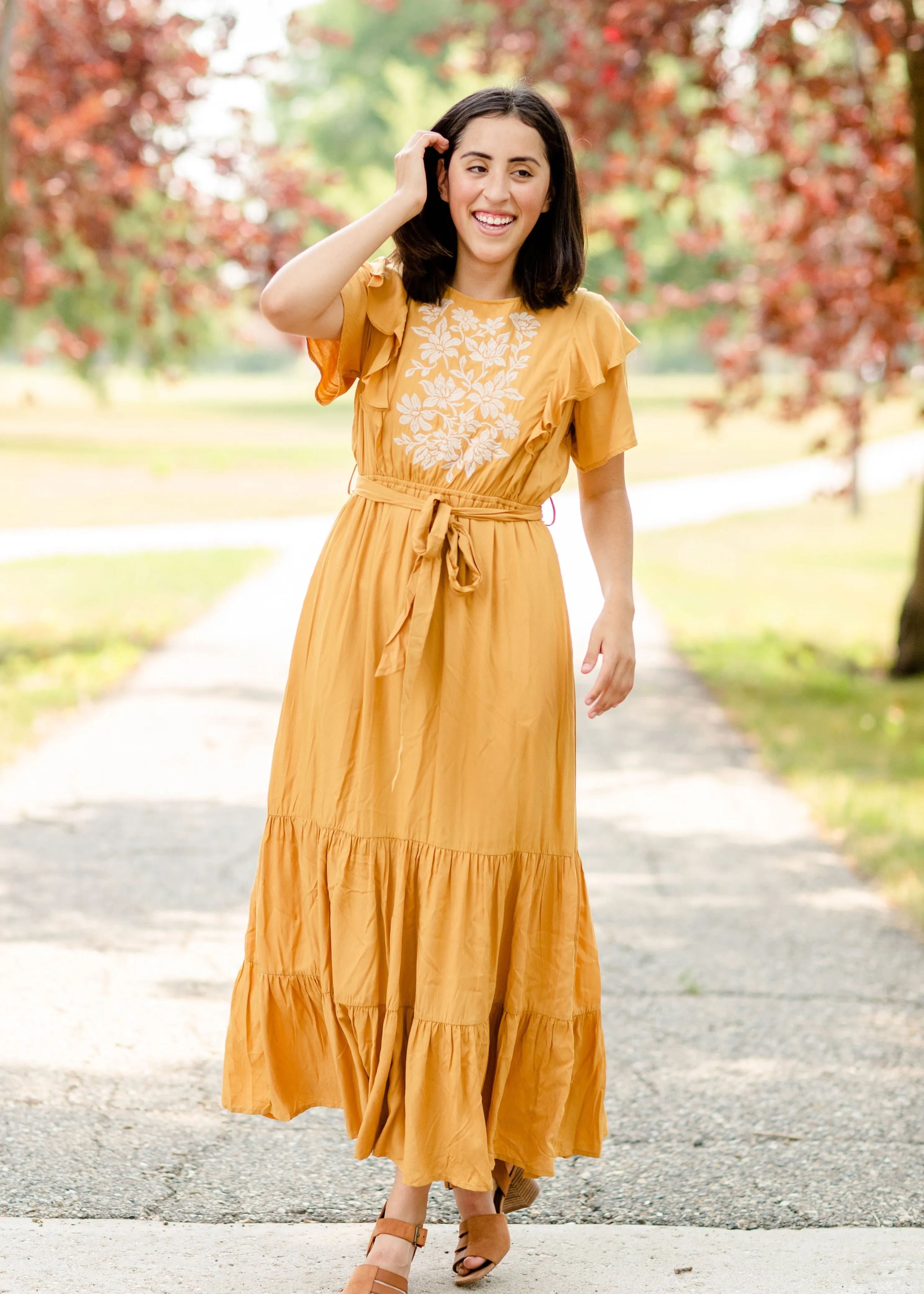 Mustard Flutter Sleeve Floral Maxi Dress - FINAL SALE