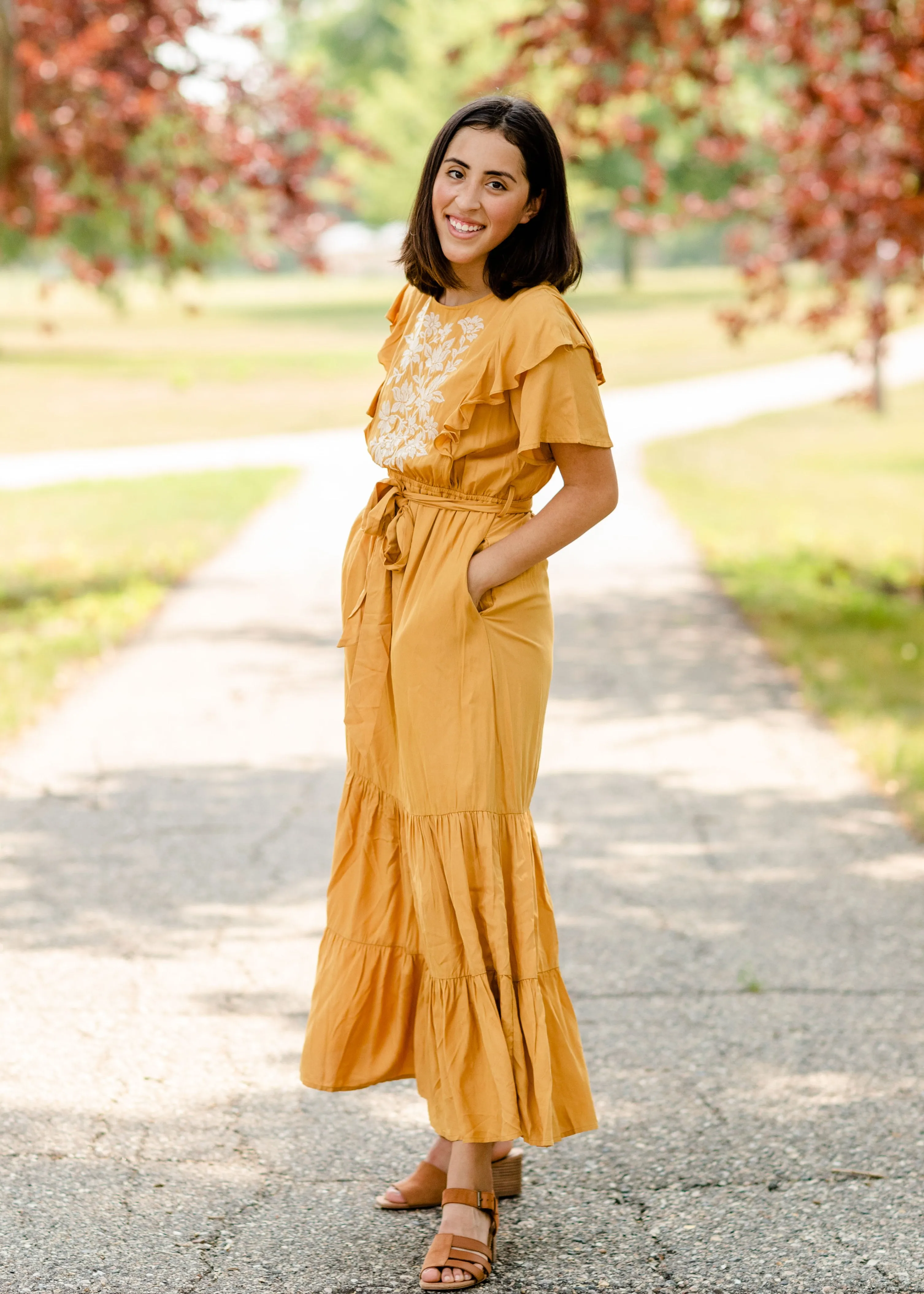 Mustard Flutter Sleeve Floral Maxi Dress - FINAL SALE