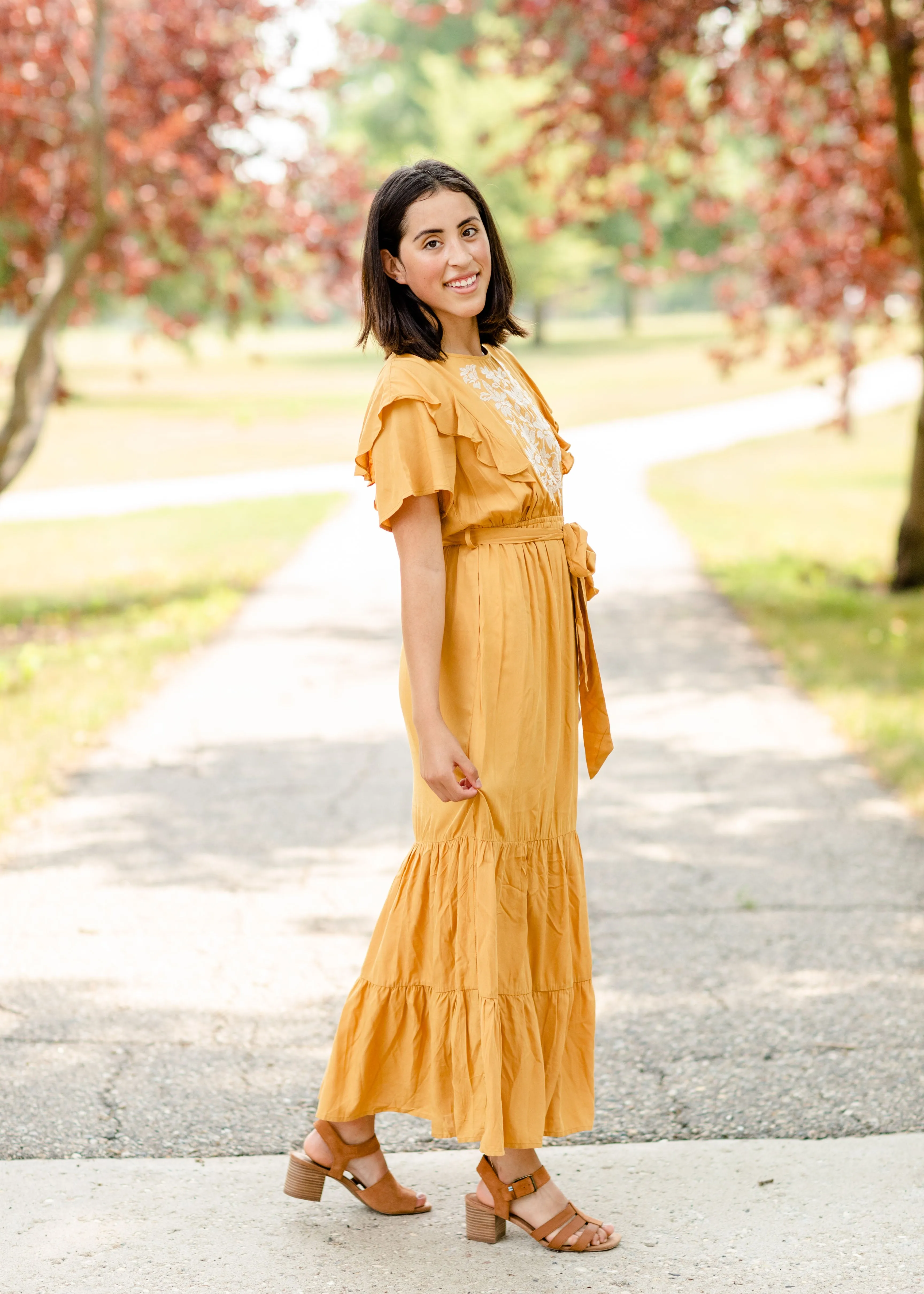 Mustard Flutter Sleeve Floral Maxi Dress - FINAL SALE