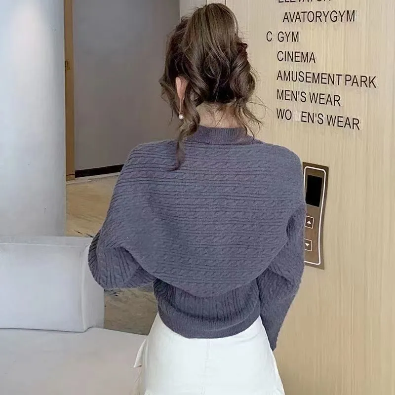 Nukty-shop fall outfit men Knitted Vest Outer Shawl Cardigan Two-Piece Set Autumn and Winter Korean Style Half Turtleneck Light Mature Sweater for Women