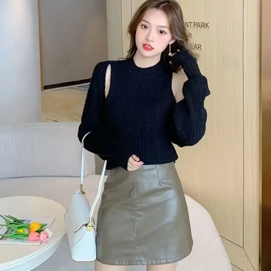 Nukty-shop fall outfit men Knitted Vest Outer Shawl Cardigan Two-Piece Set Autumn and Winter Korean Style Half Turtleneck Light Mature Sweater for Women
