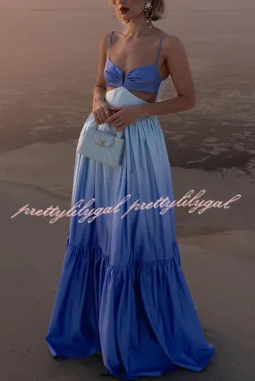Ocean Breeze Gradient Color Print Cutout Waist Tiered Maxi Dress