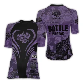 Orchid Series Floral Violet Heart Pattern Women's Short Sleeve Rash Guard