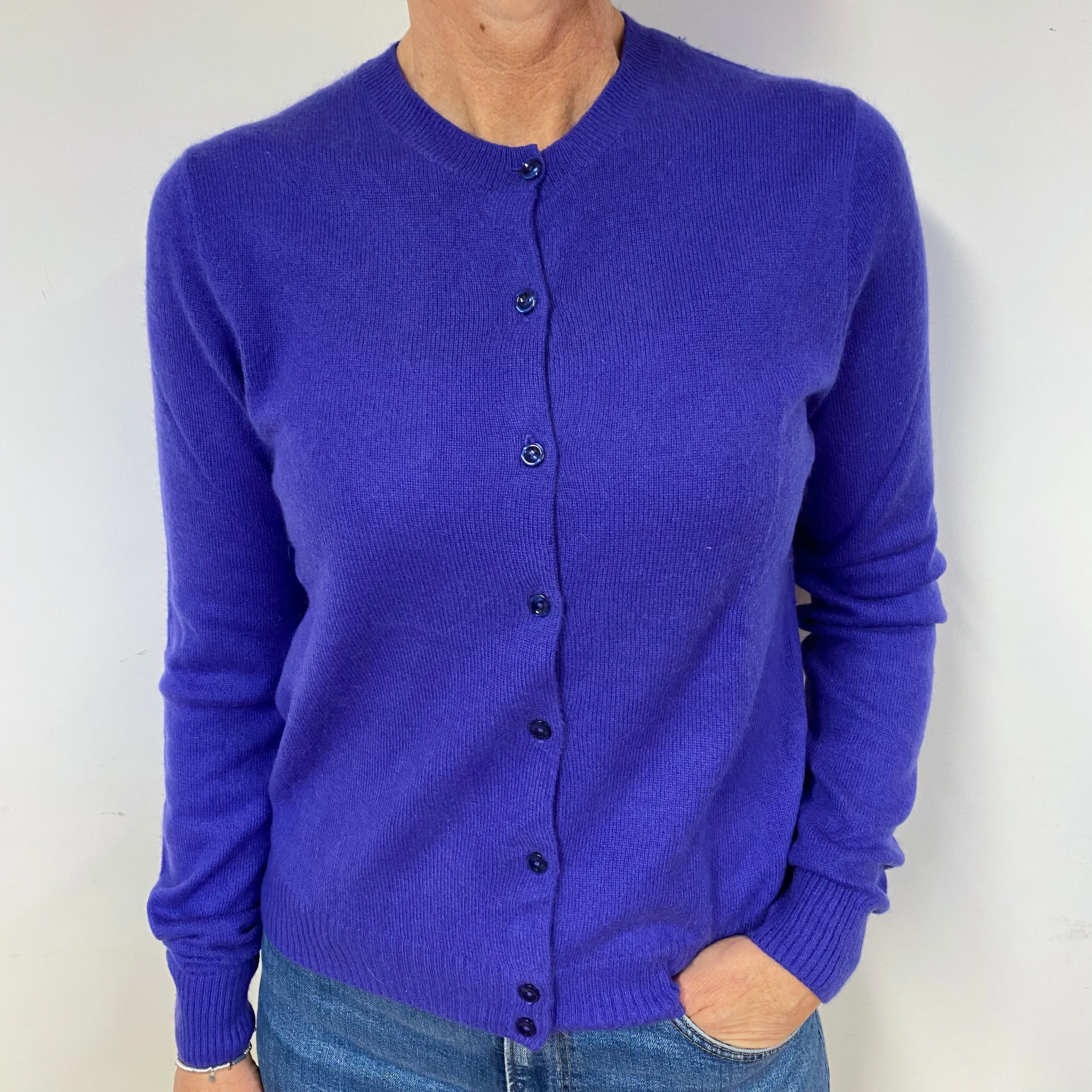 Pansy Purple Cashmere Crew Neck Cardigan Medium