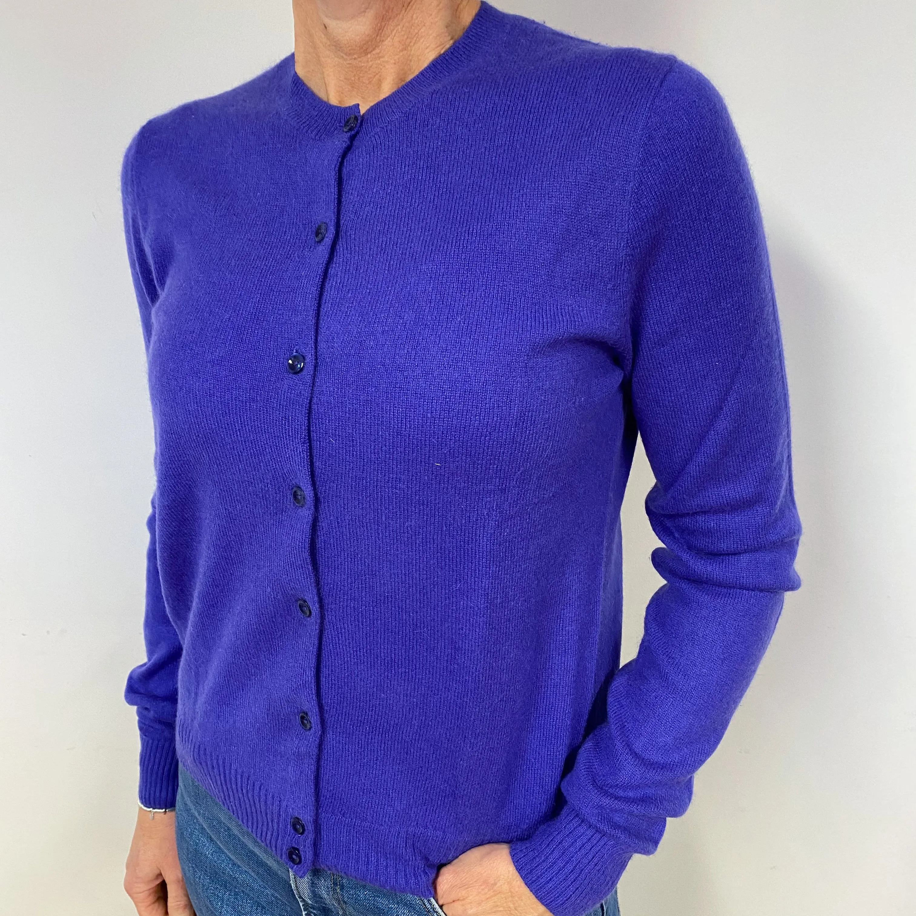 Pansy Purple Cashmere Crew Neck Cardigan Medium