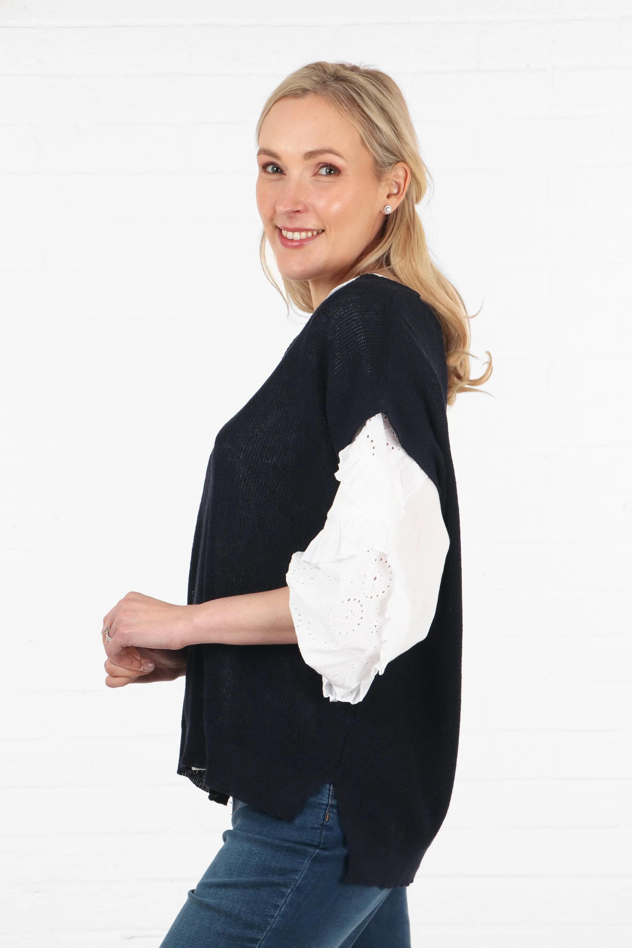 Plain Cotton V-Neck Lightweight Tank Top in Navy Blue
