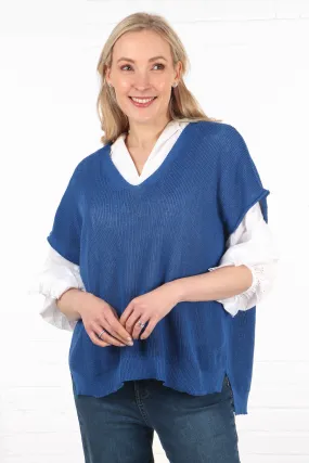 Plain Cotton V-Neck Lightweight Tank Top in Royal Blue