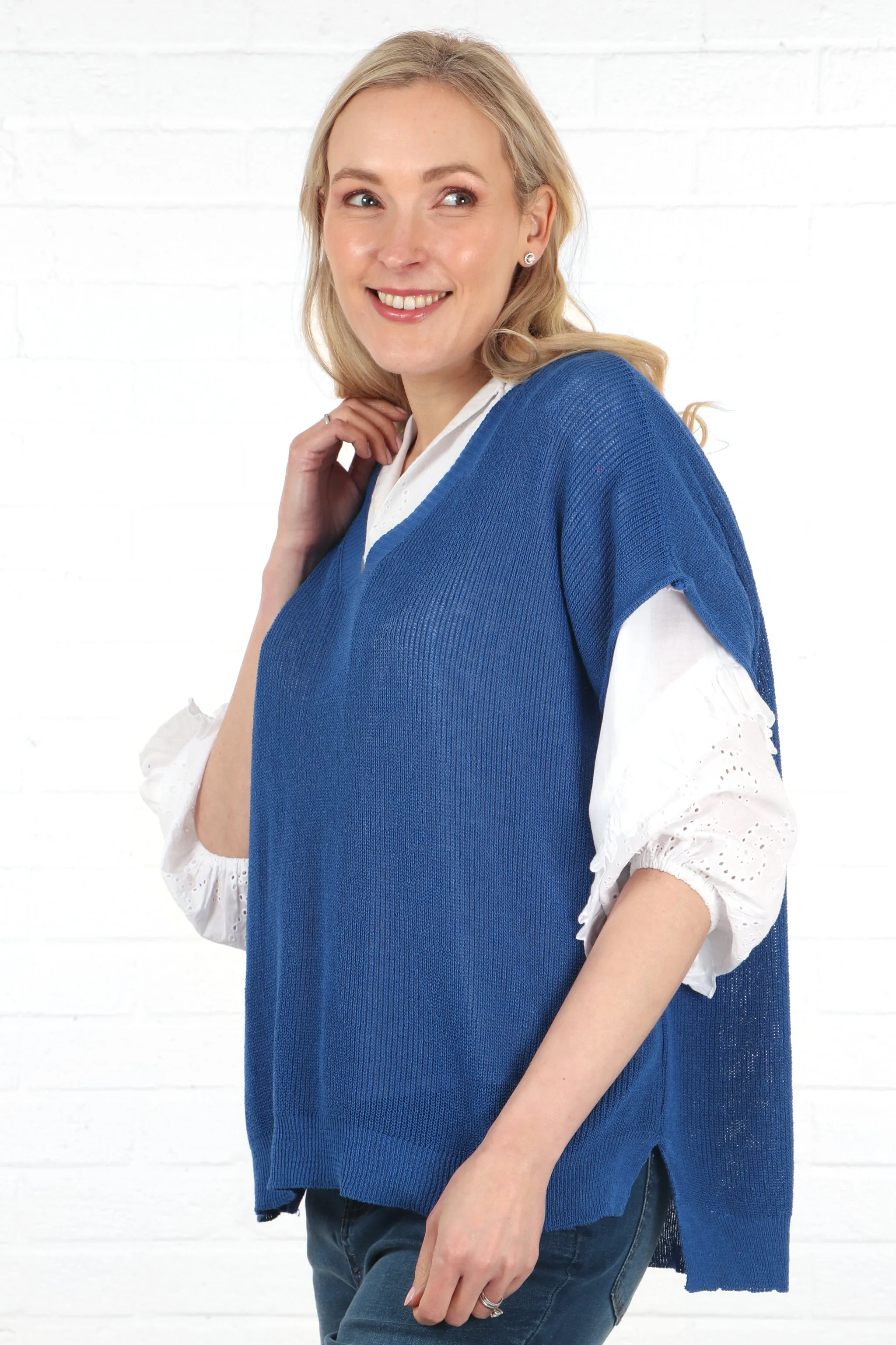 Plain Cotton V-Neck Lightweight Tank Top in Royal Blue