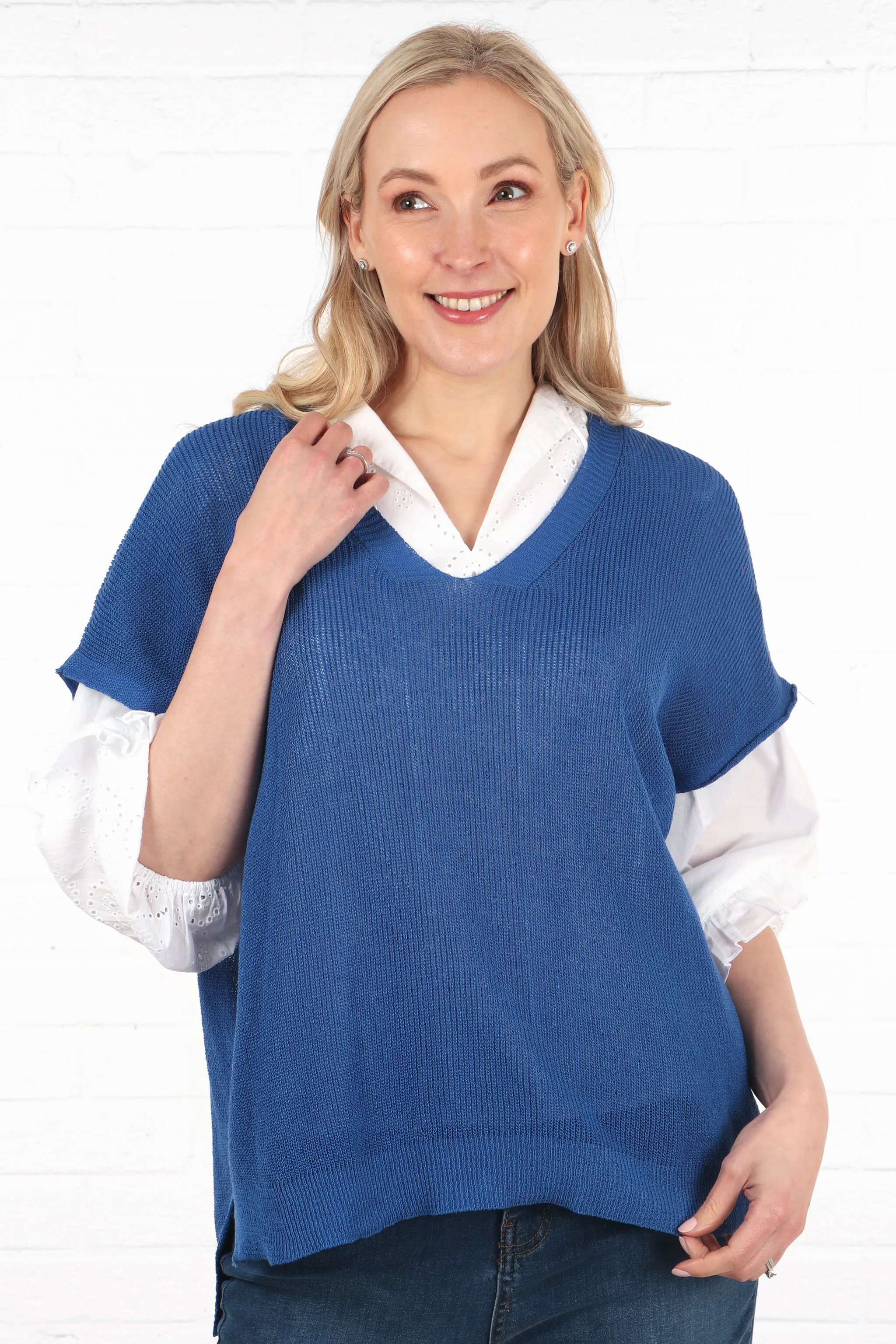 Plain Cotton V-Neck Lightweight Tank Top in Royal Blue