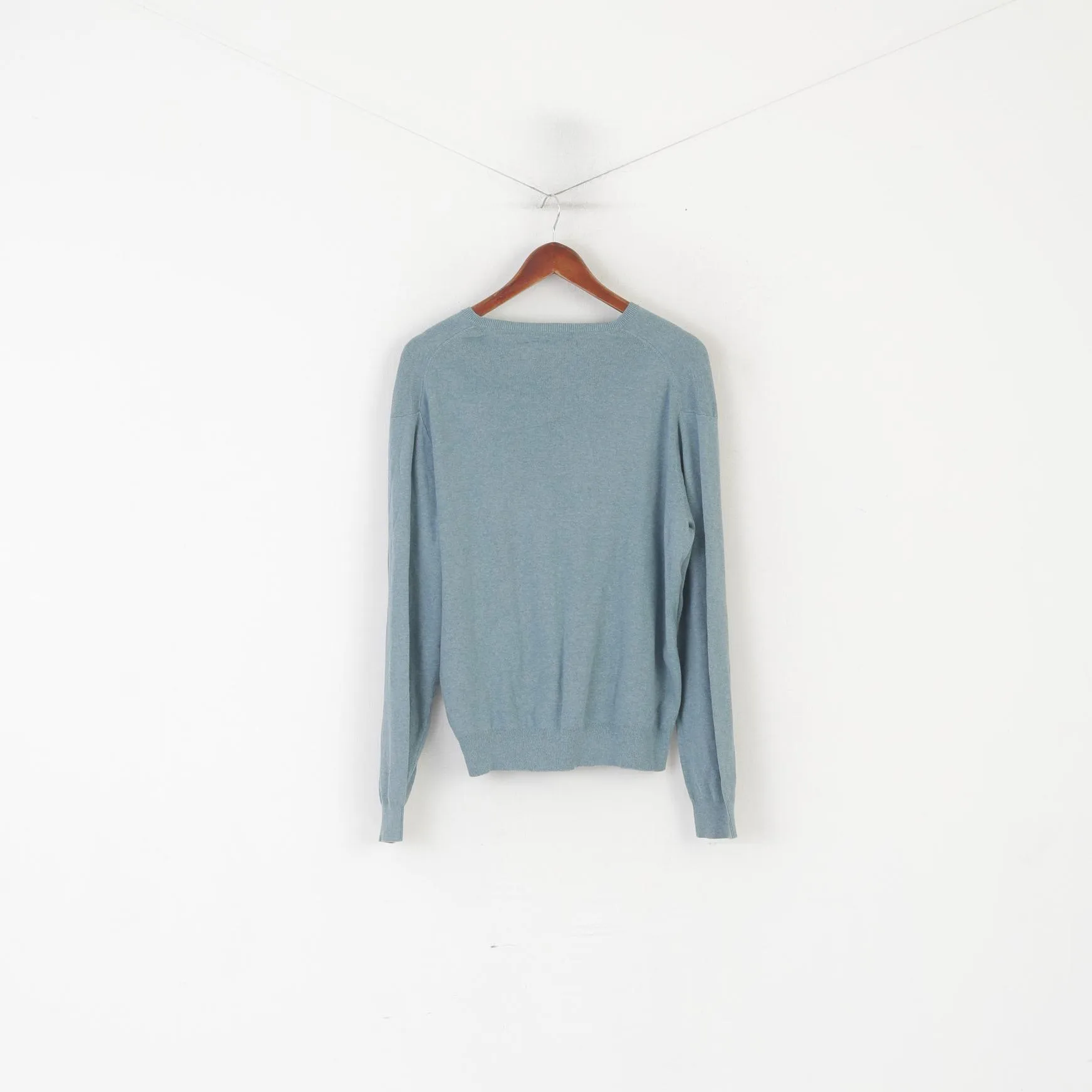 Polo by Ralph Lauren Men L Jumper Green Blue 100% Cotton V Neck Sweater