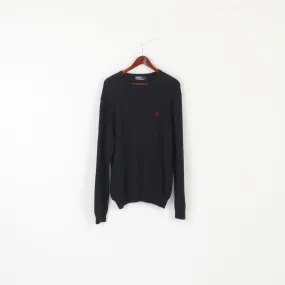 Polo By Ralph Lauren Men XL Jumper Black Cotton Classic Vintage Logo Sweater