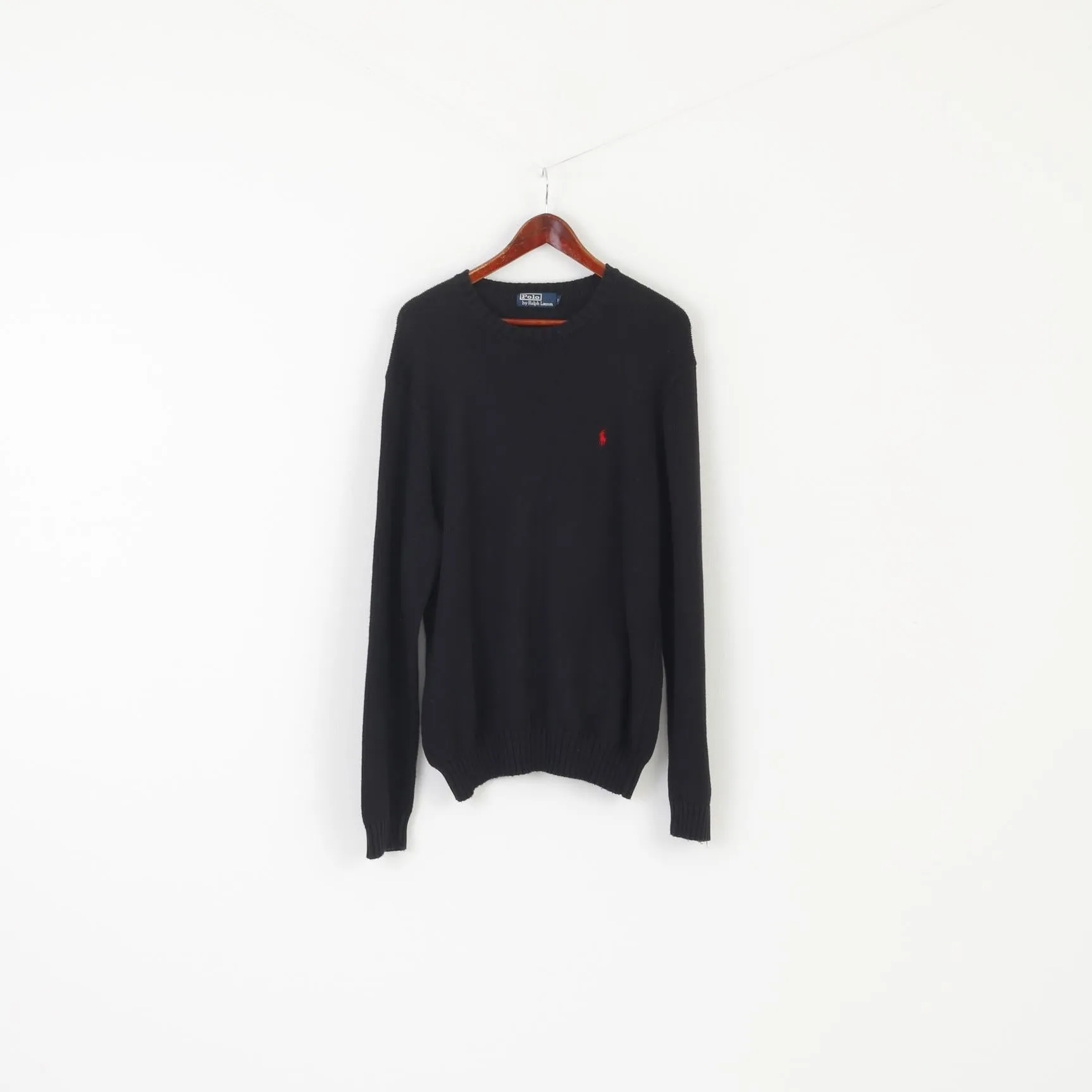 Polo By Ralph Lauren Men XL Jumper Black Cotton Classic Vintage Logo Sweater