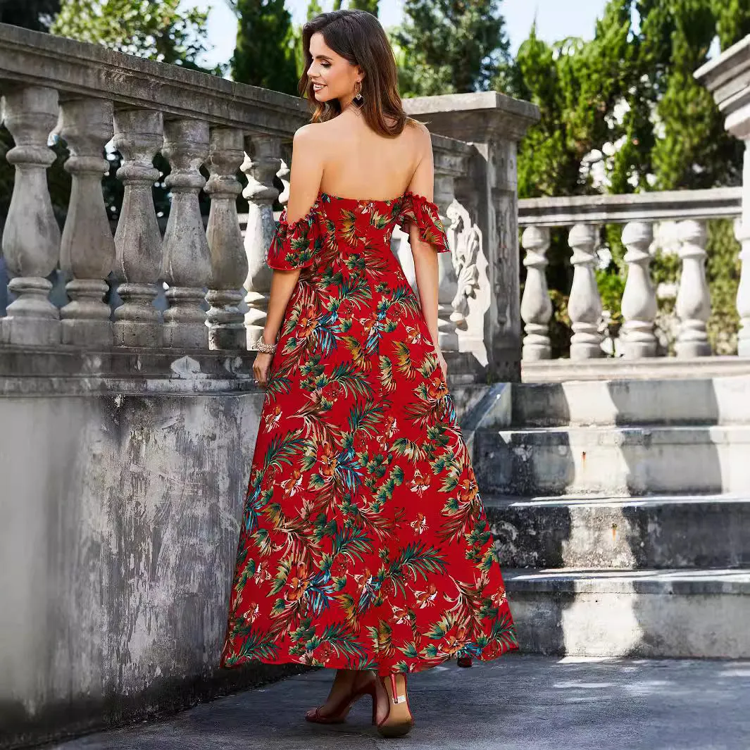 Printed Hollow Out Cutout Tied Dress