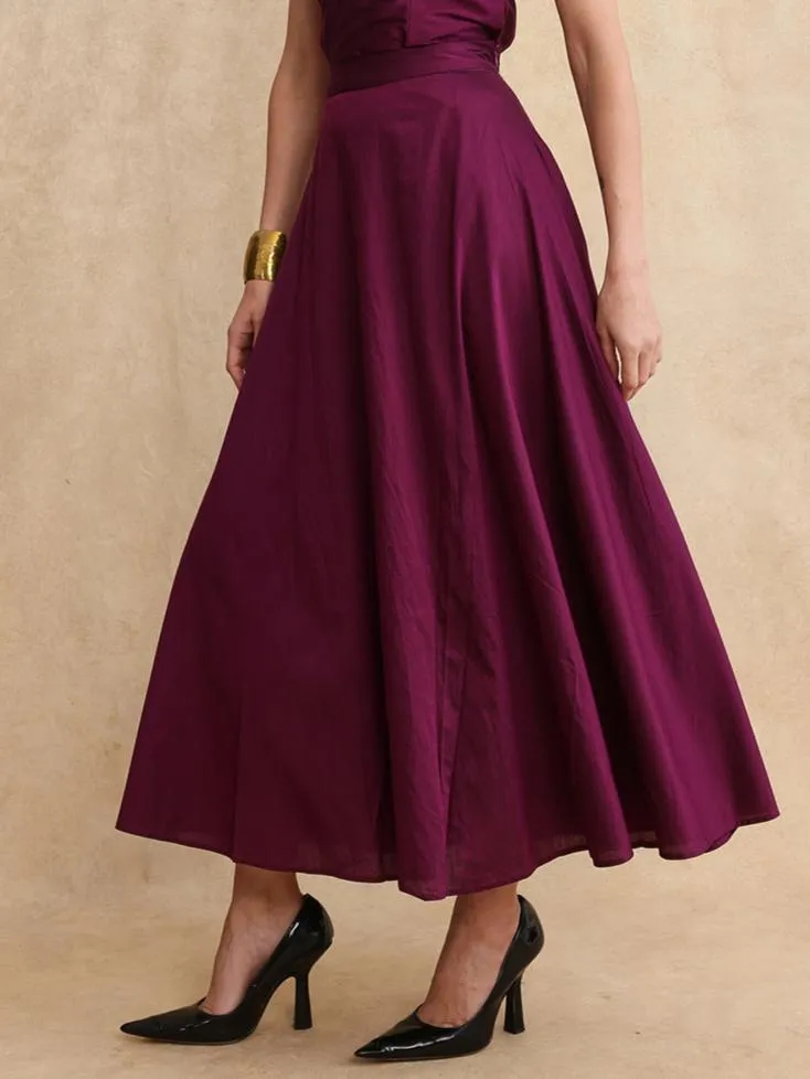 Rareism Women Carfa-B Purple Zipper Closure Flared Maxi Narrow Stripes Skirt
