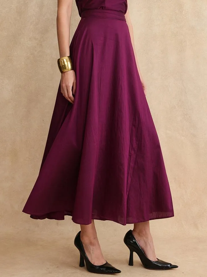 Rareism Women Carfa-B Purple Zipper Closure Flared Maxi Narrow Stripes Skirt