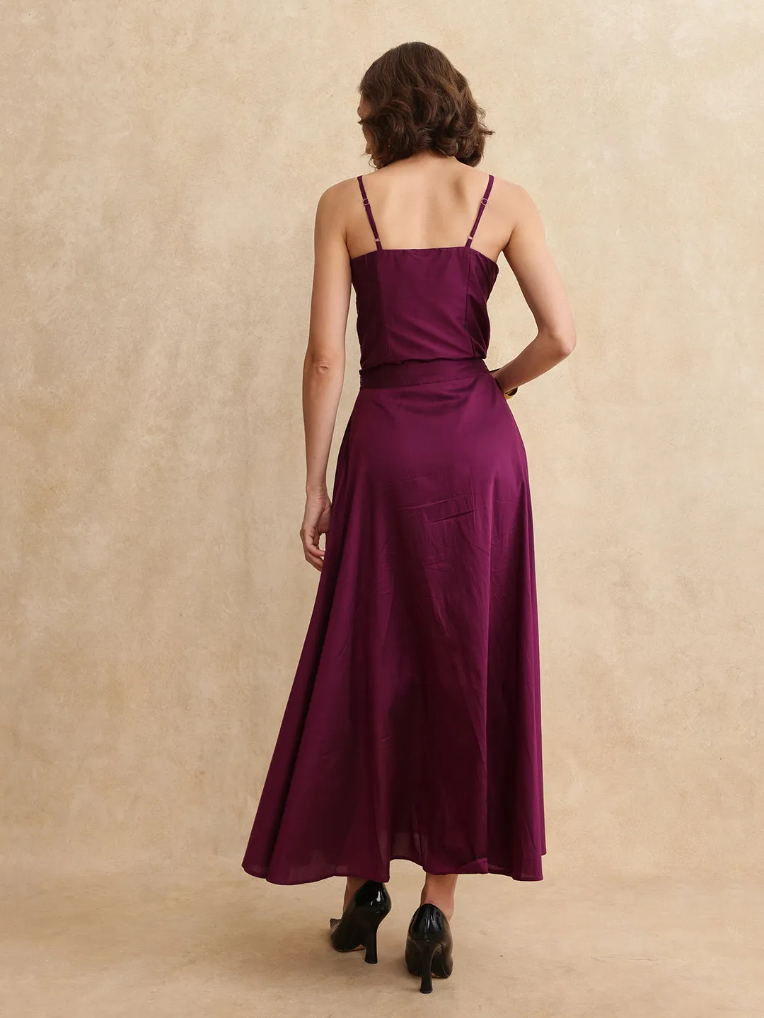 Rareism Women Carfa-B Purple Zipper Closure Flared Maxi Narrow Stripes Skirt