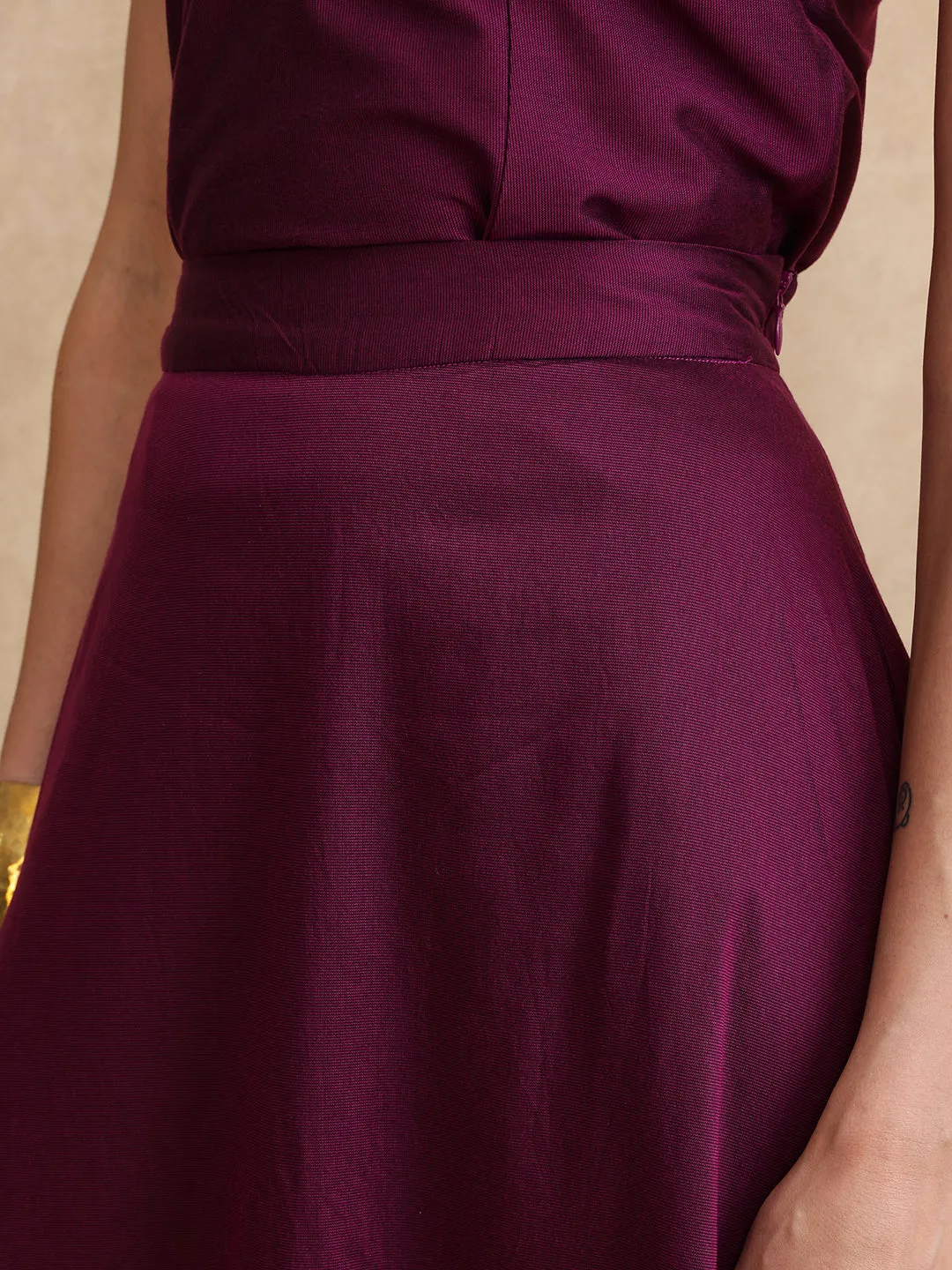 Rareism Women Carfa-B Purple Zipper Closure Flared Maxi Narrow Stripes Skirt