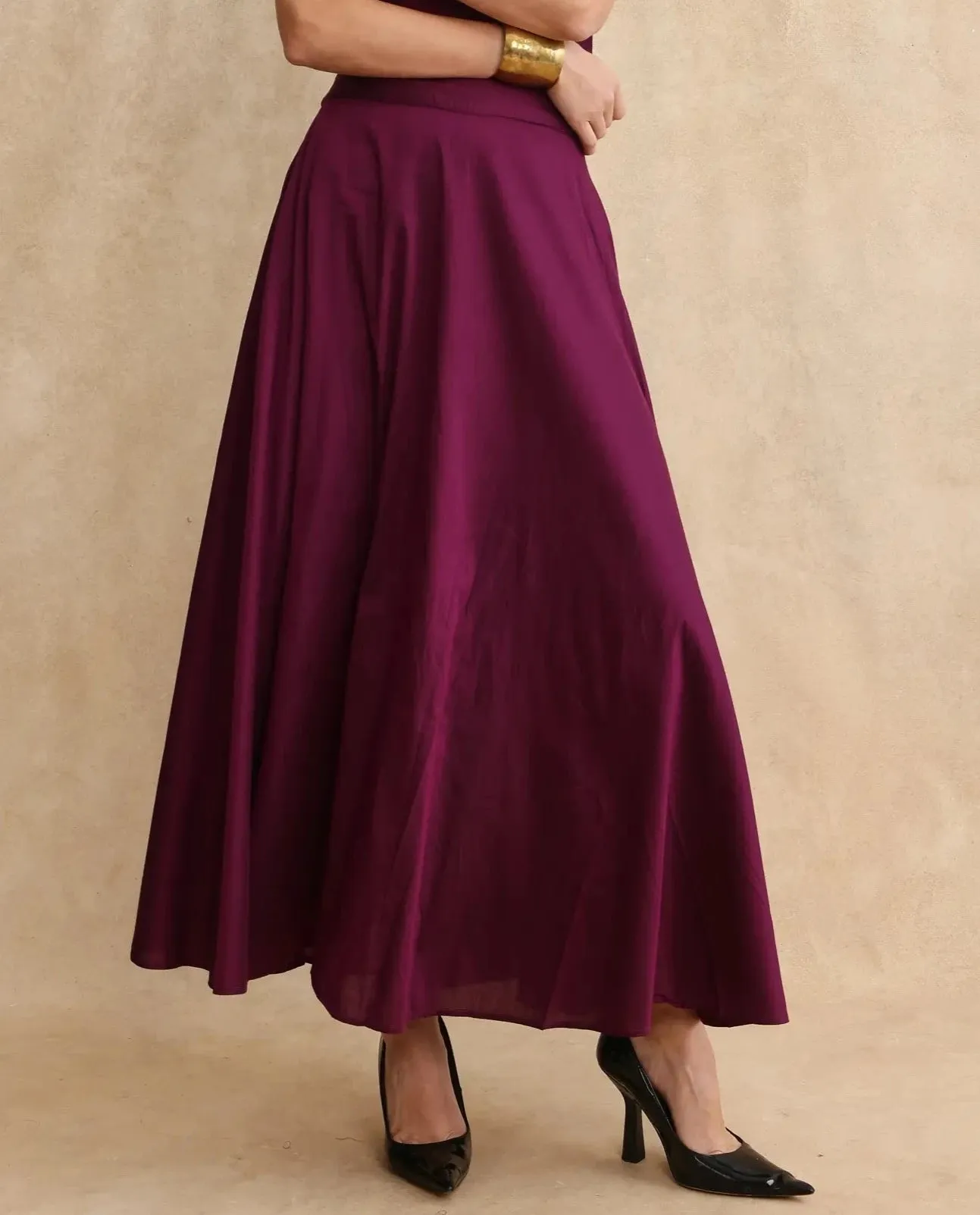 Rareism Women Carfa-B Purple Zipper Closure Flared Maxi Narrow Stripes Skirt