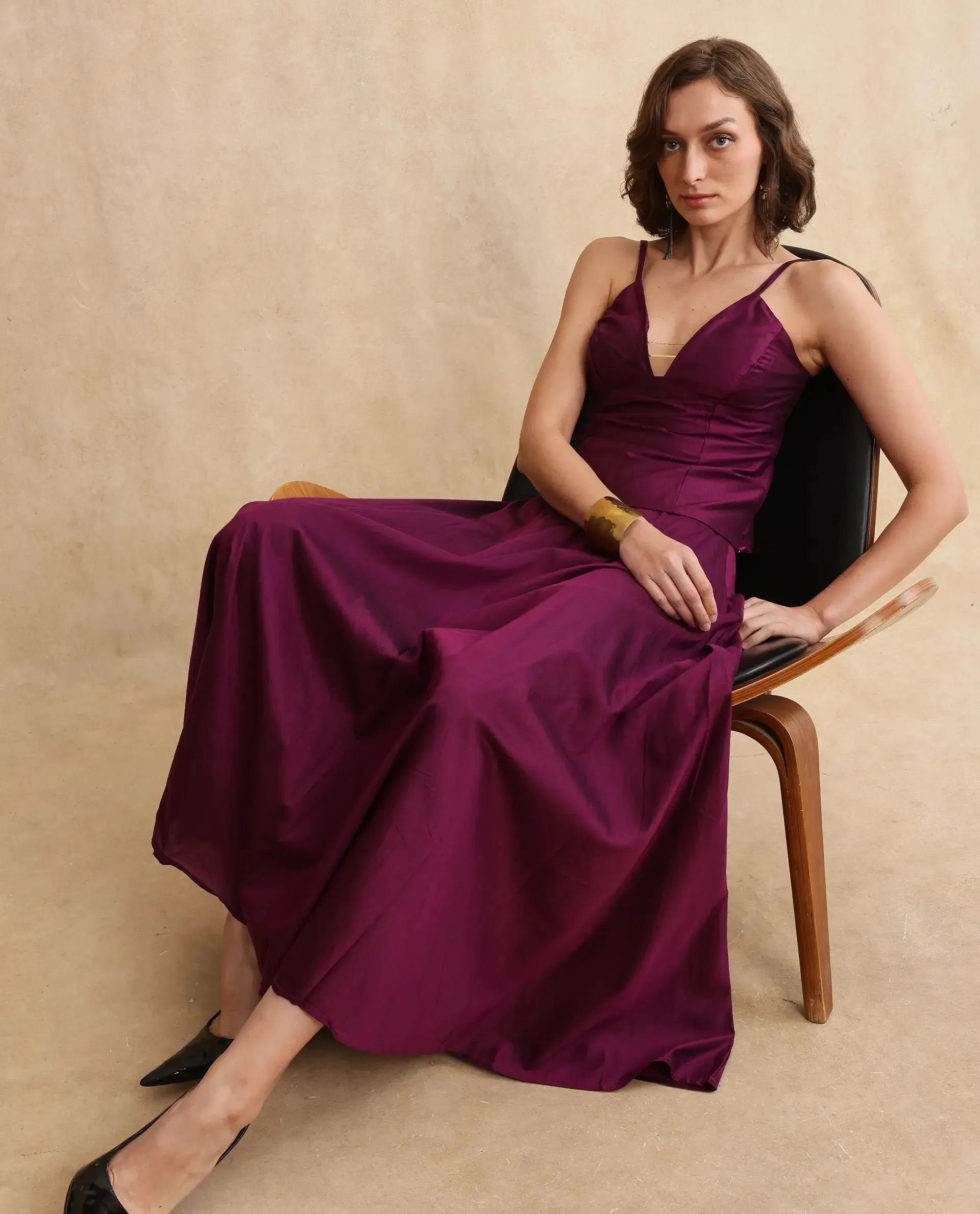 Rareism Women Carfa-B Purple Zipper Closure Flared Maxi Narrow Stripes Skirt