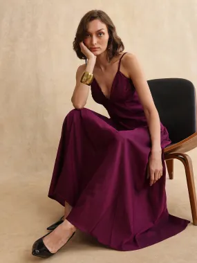 Rareism Women Carfa-B Purple Zipper Closure Flared Maxi Narrow Stripes Skirt