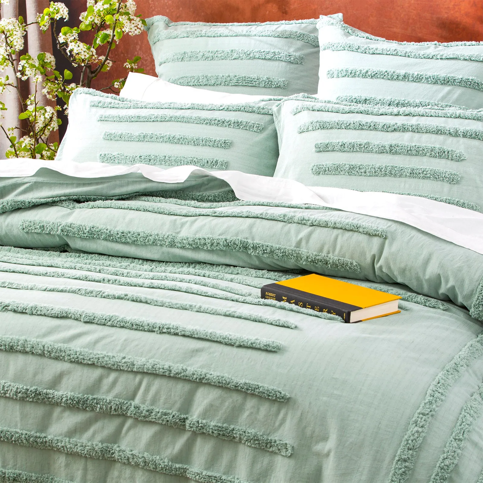 Renee Taylor Classic Cotton Vintage washed Tufted Quilt Cover Set - Sage
