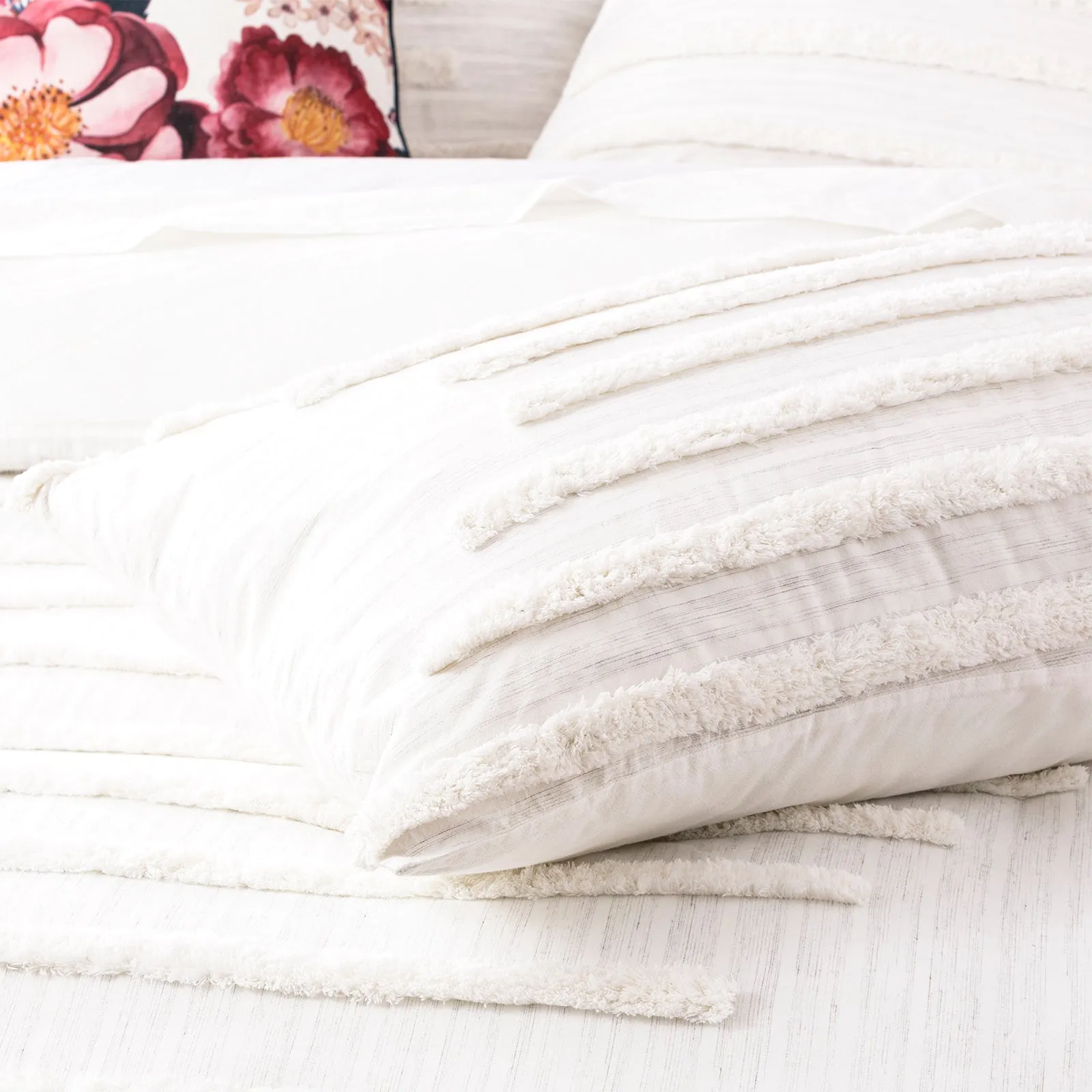 Renee Taylor Classic Cotton Vintage washed Tufted Quilt Cover Set - White