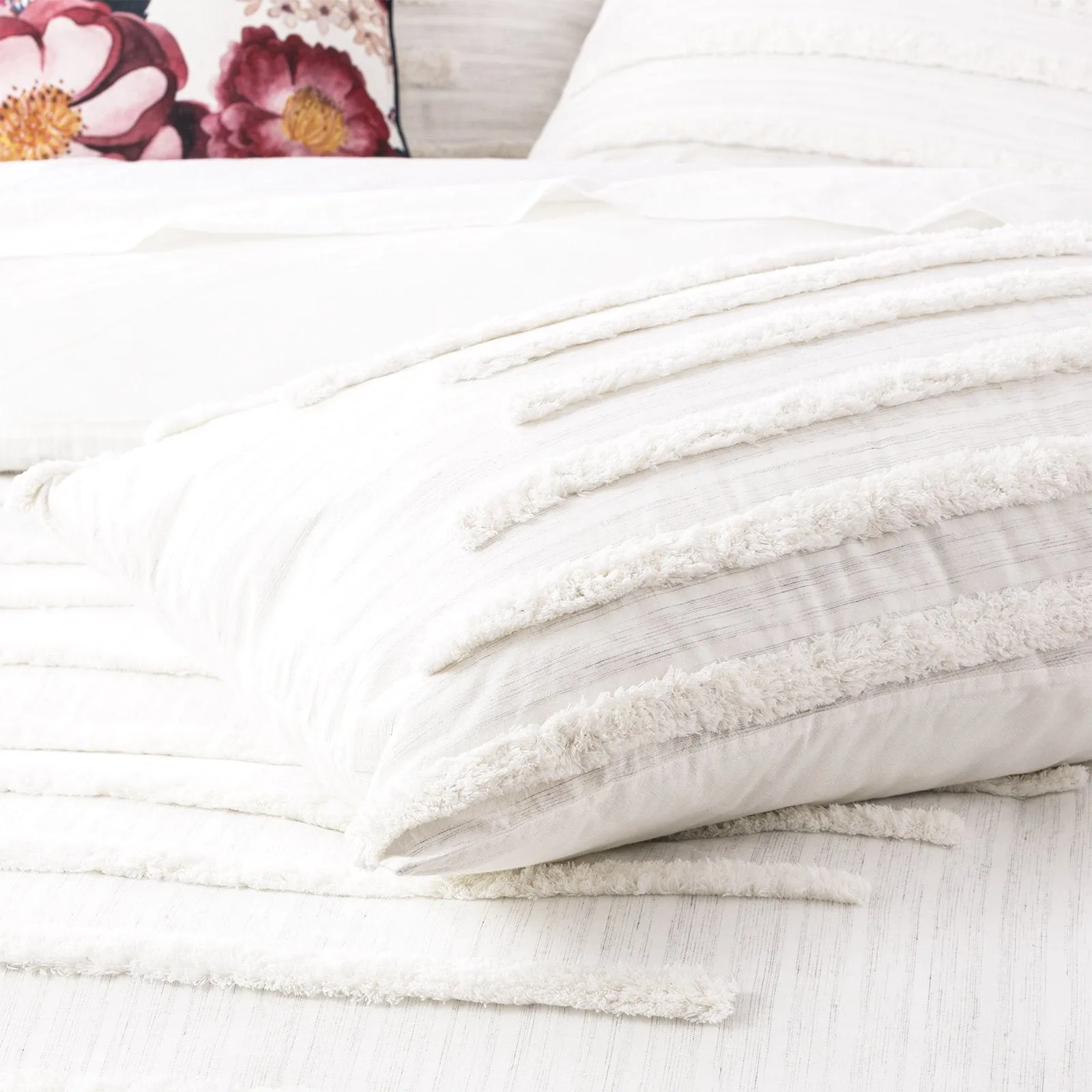 Renee Taylor Classic Cotton Vintage washed Tufted Quilt Cover Set - White
