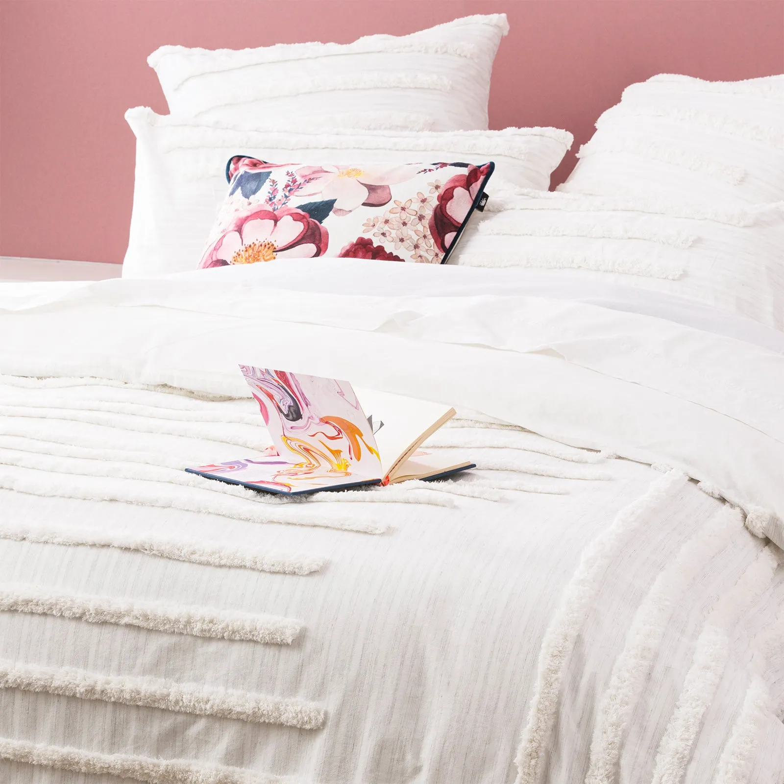 Renee Taylor Classic Cotton Vintage washed Tufted Quilt Cover Set - White