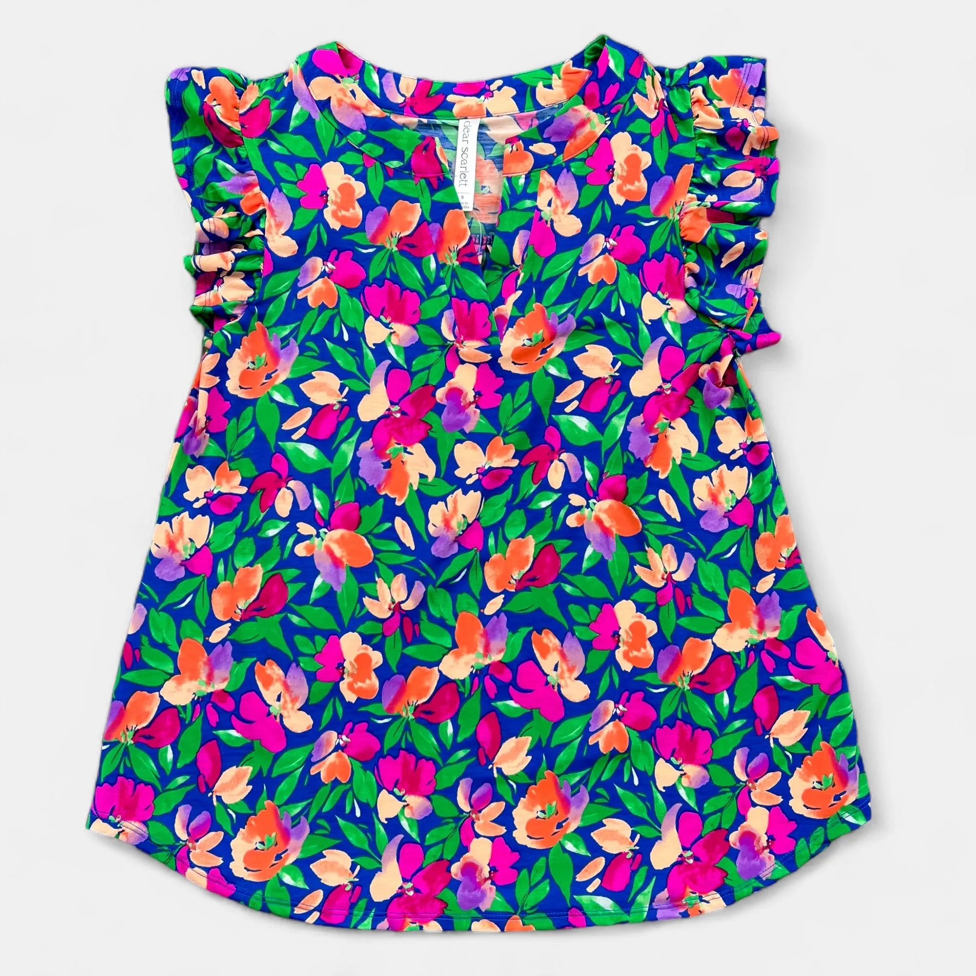 Royal Floral Lizzy Flutter Sleeve Top [NO RETURNS]
