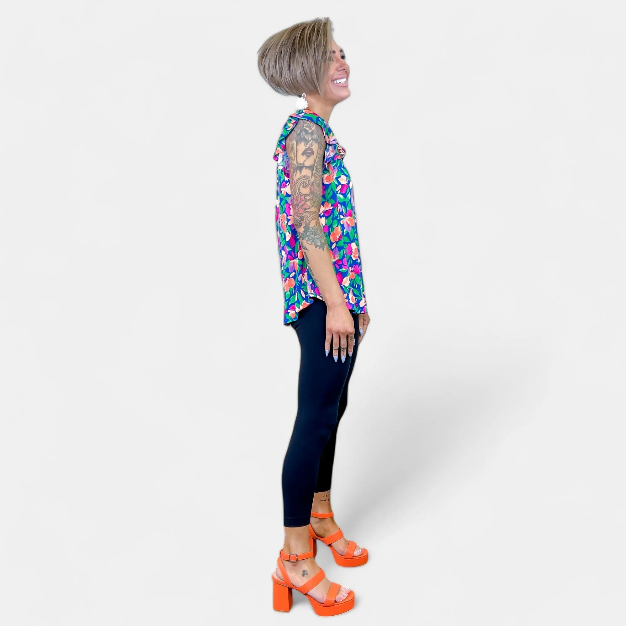 Royal Floral Lizzy Flutter Sleeve Top [NO RETURNS]