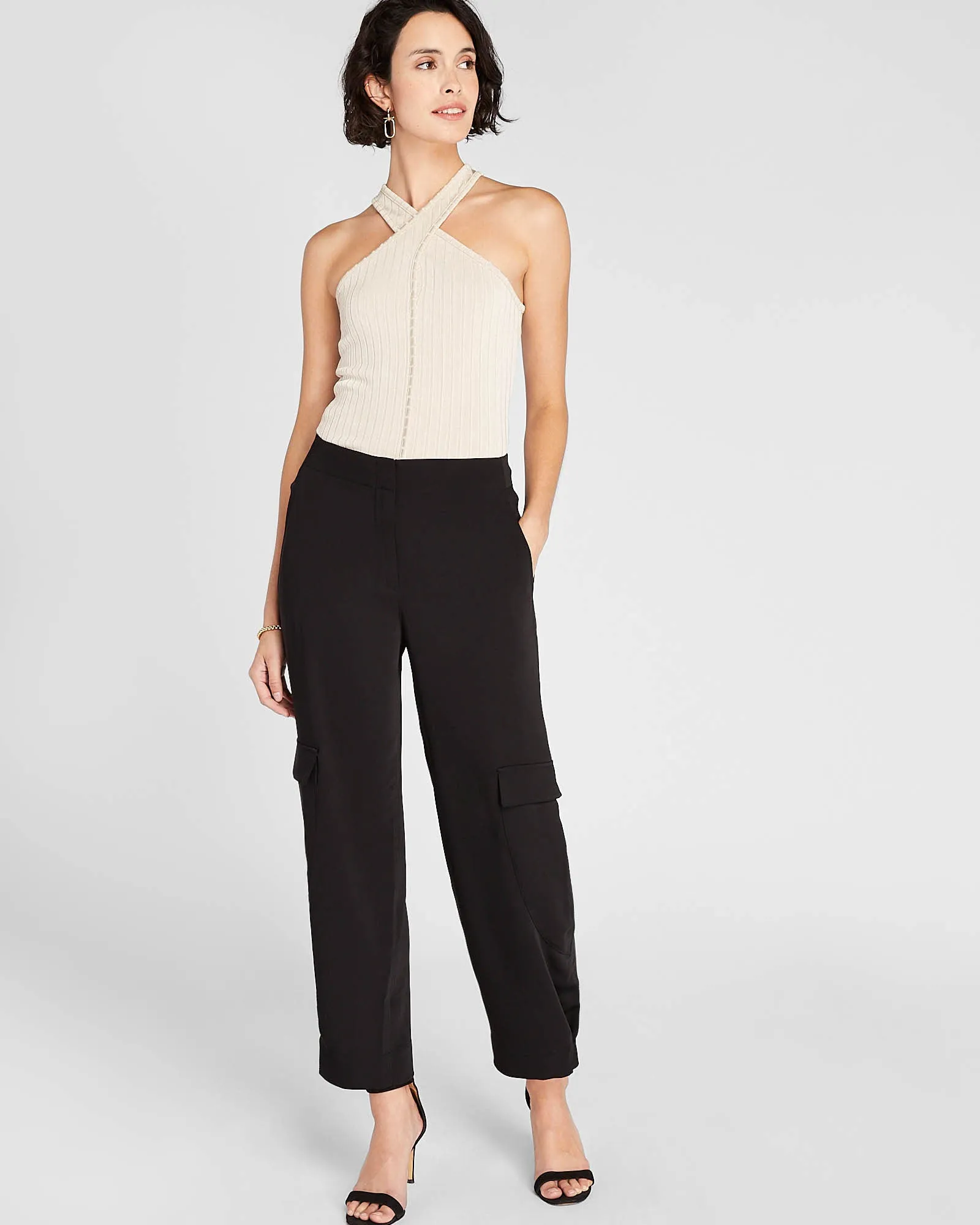 Shiny Wide Rib Halter Top