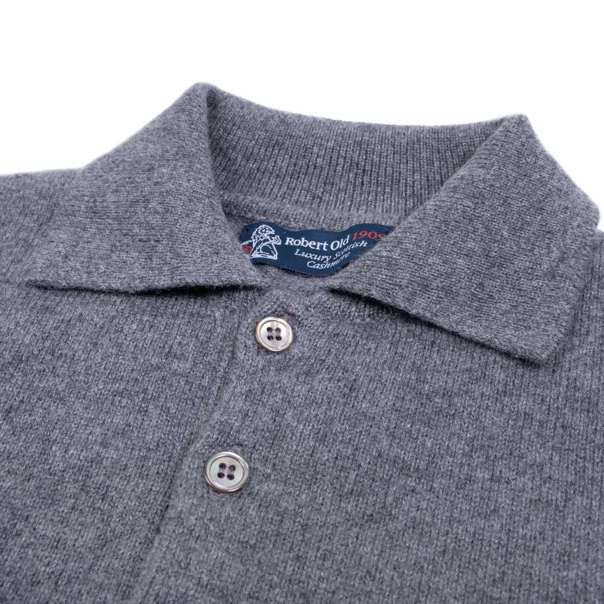 Smog Grey Balvenie 3 Button 4ply Cashmere Polo Sweater