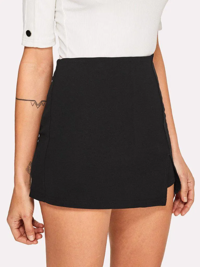 Split Front Solid Skirt Shorts