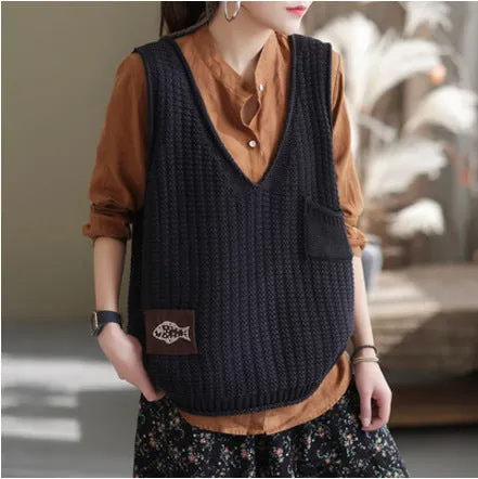 Spring Knitted V-Neck Loose Vintage Vest