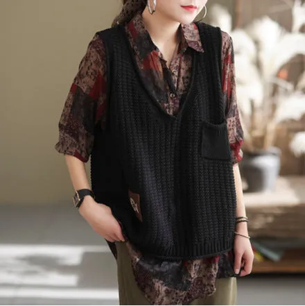 Spring Knitted V-Neck Loose Vintage Vest