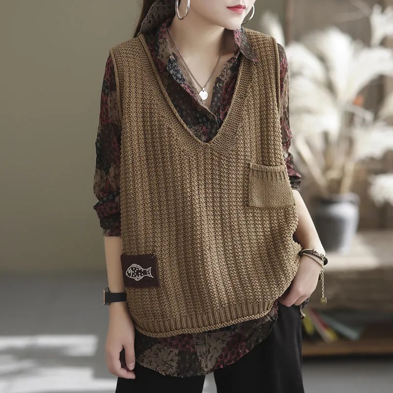 Spring Knitted V-Neck Loose Vintage Vest