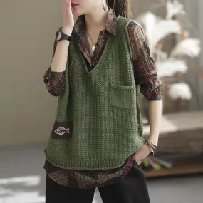 Spring Knitted V-Neck Loose Vintage Vest
