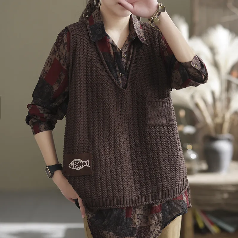 Spring Knitted V-Neck Loose Vintage Vest
