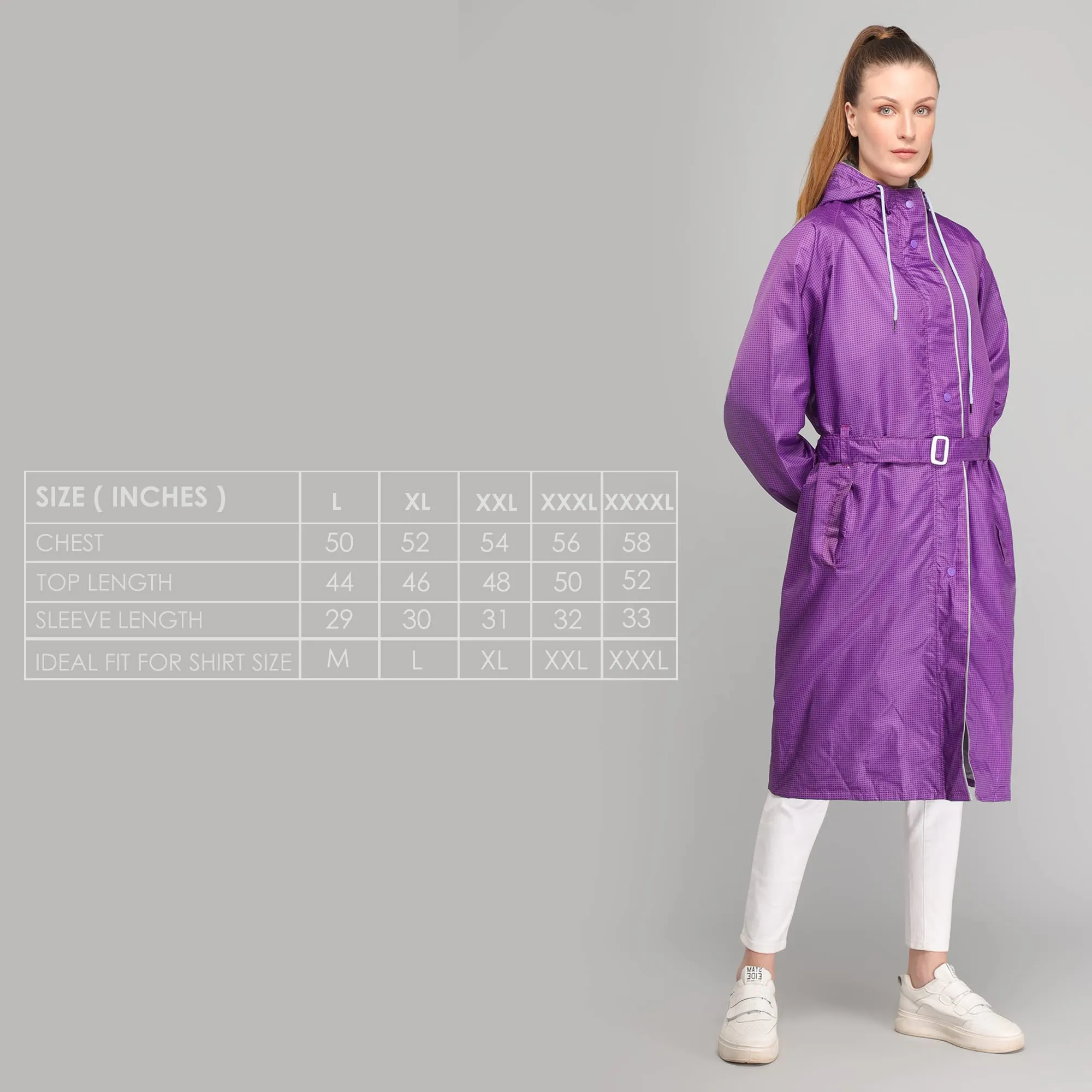 THE CLOWNFISH Dynamic Series Women's Waterproof Polyester Reversible Raincoat/Longcoat with Hood and Reflector Logo at Back for Night Visibility -With Storage Bag (Black, XXL)