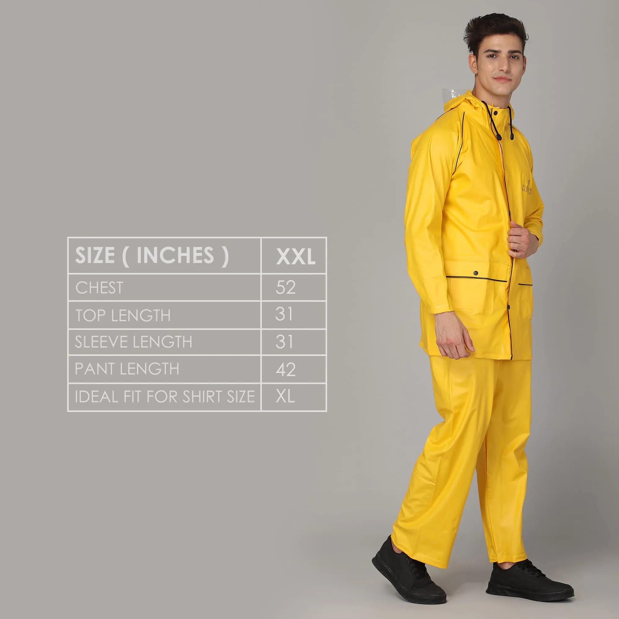THE CLOWNFISH Oceanic Men's Waterproof PVC Raincoat with Hood and Reflector Logo at Back for Night Travelling. Set of Top and Bottom (Black, XL)