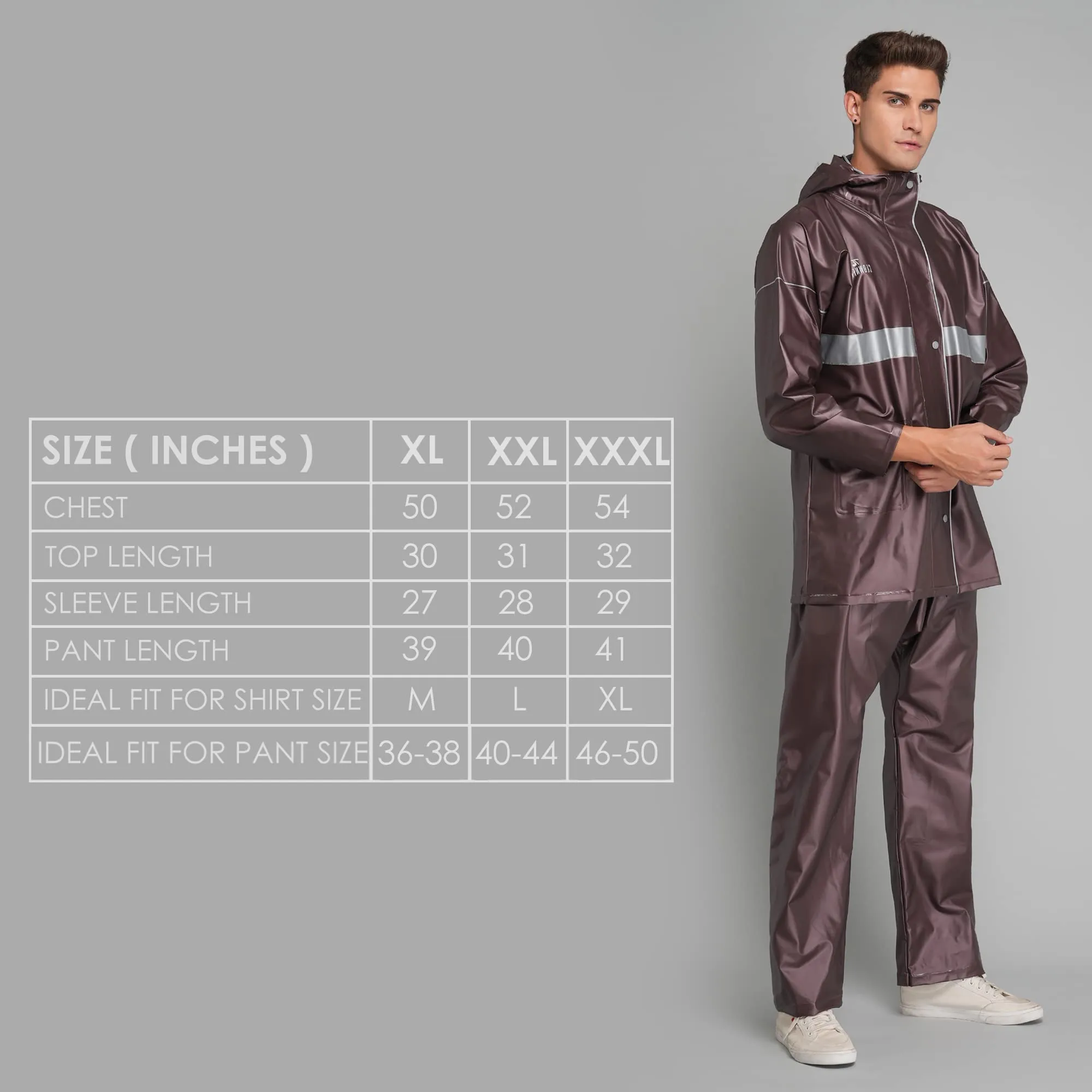 THE CLOWNFISH Rain Coat for Men Waterproof for Bike Raincoat for Men with Hood PVC Material. Set of Top and Bottom. Azure Pro Series (Umber Brown, XXX-Large)
