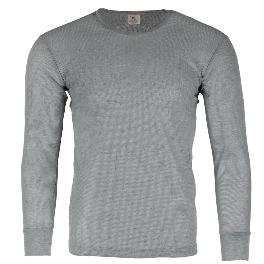Therma Tek Men's Long Sleeve 100% Cotton Waffle Crew Neck Thermal Top Underwear