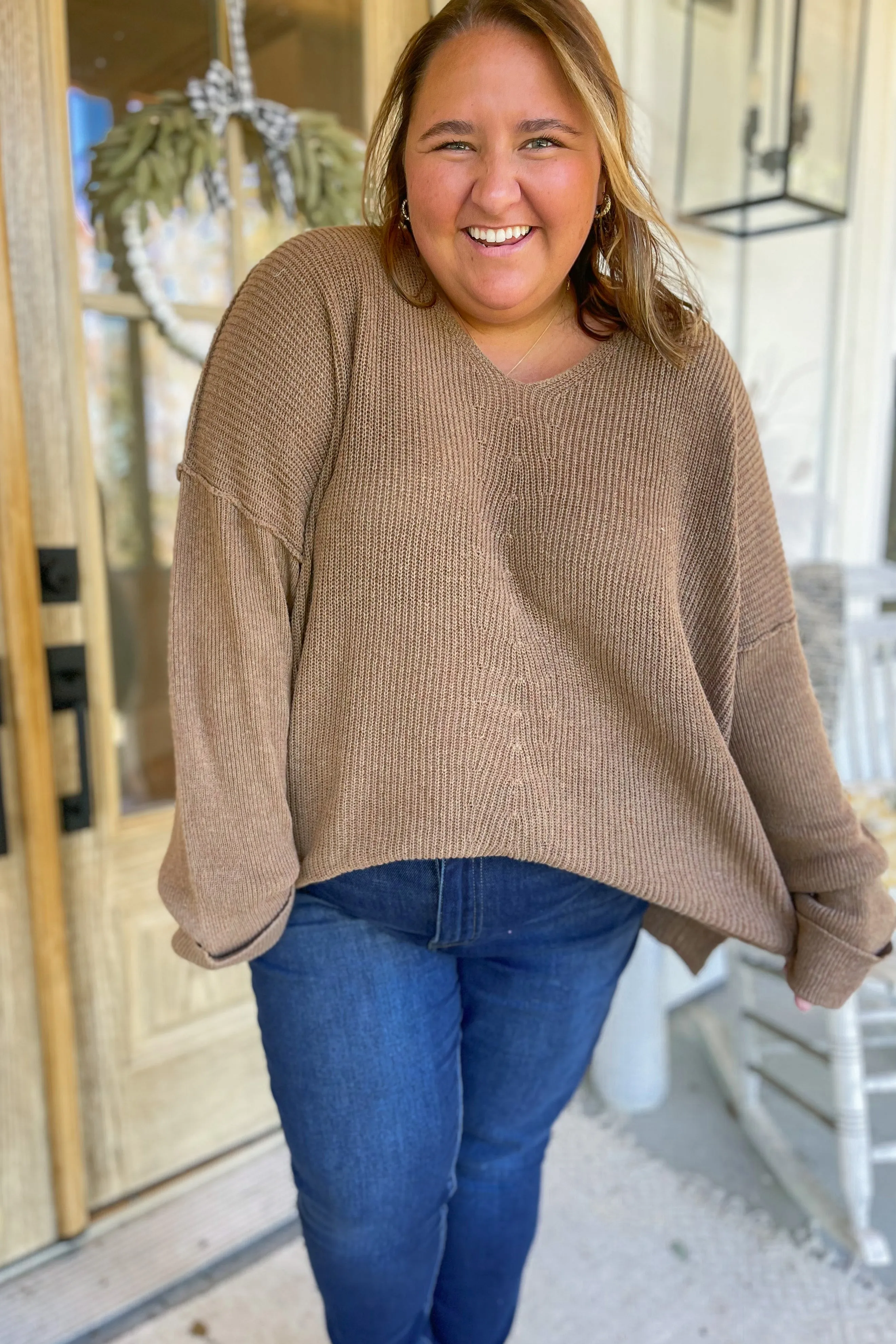 Tommy V Neck Drop Shoulder Loose Fit Knit Sweater [S-3X]