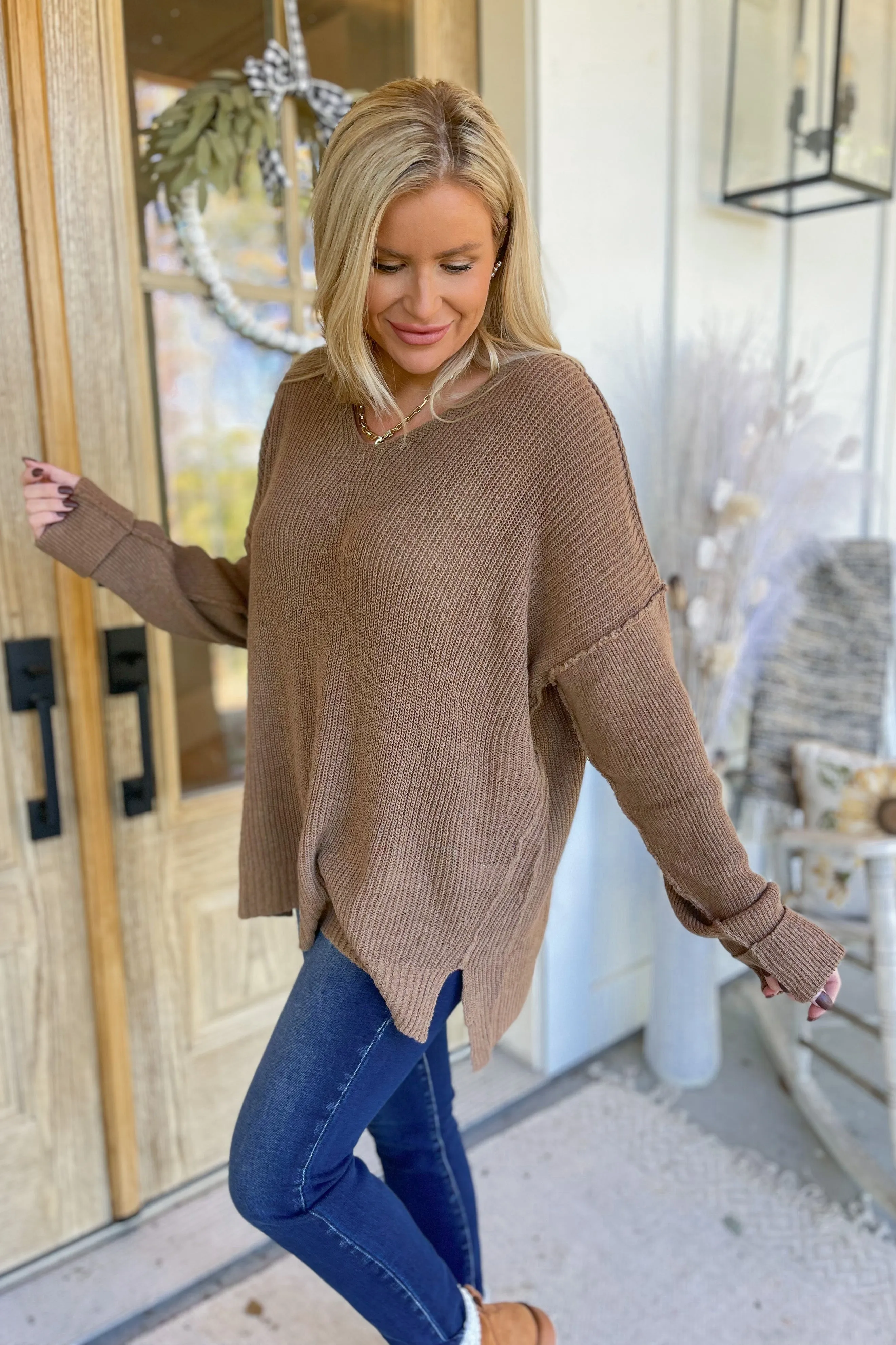 Tommy V Neck Drop Shoulder Loose Fit Knit Sweater [S-3X]