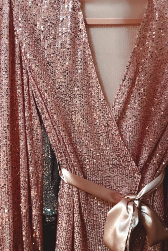 Twinkle Twinkle Balloon Sleeve Sequin Wrap Dress in Pink